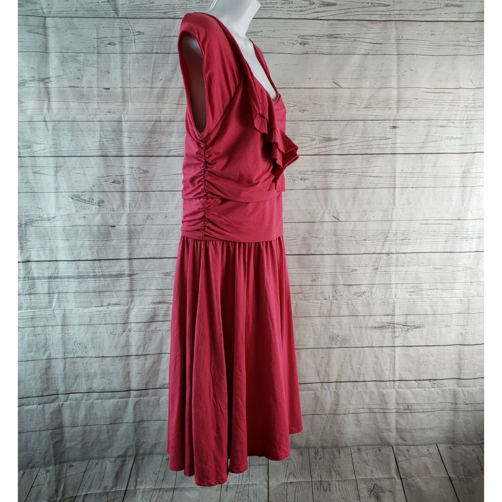 Vintage Garnet Hill Womens Piazza Jersey Knit Dress Sz Medium Pink Ruffle Ruched Size M / US 6-8 / IT 42-44 - 3 Thumbnail
