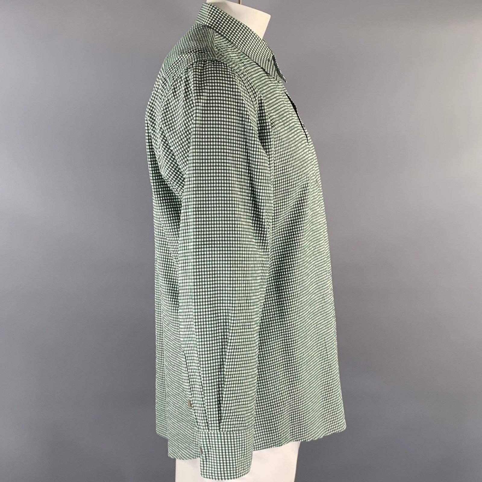 Bottega Veneta BOTTEGA VENETA Green White Gingham Cotton Long Sleeve Shirt Size US XL / EU 56 / 4 - 3 Thumbnail