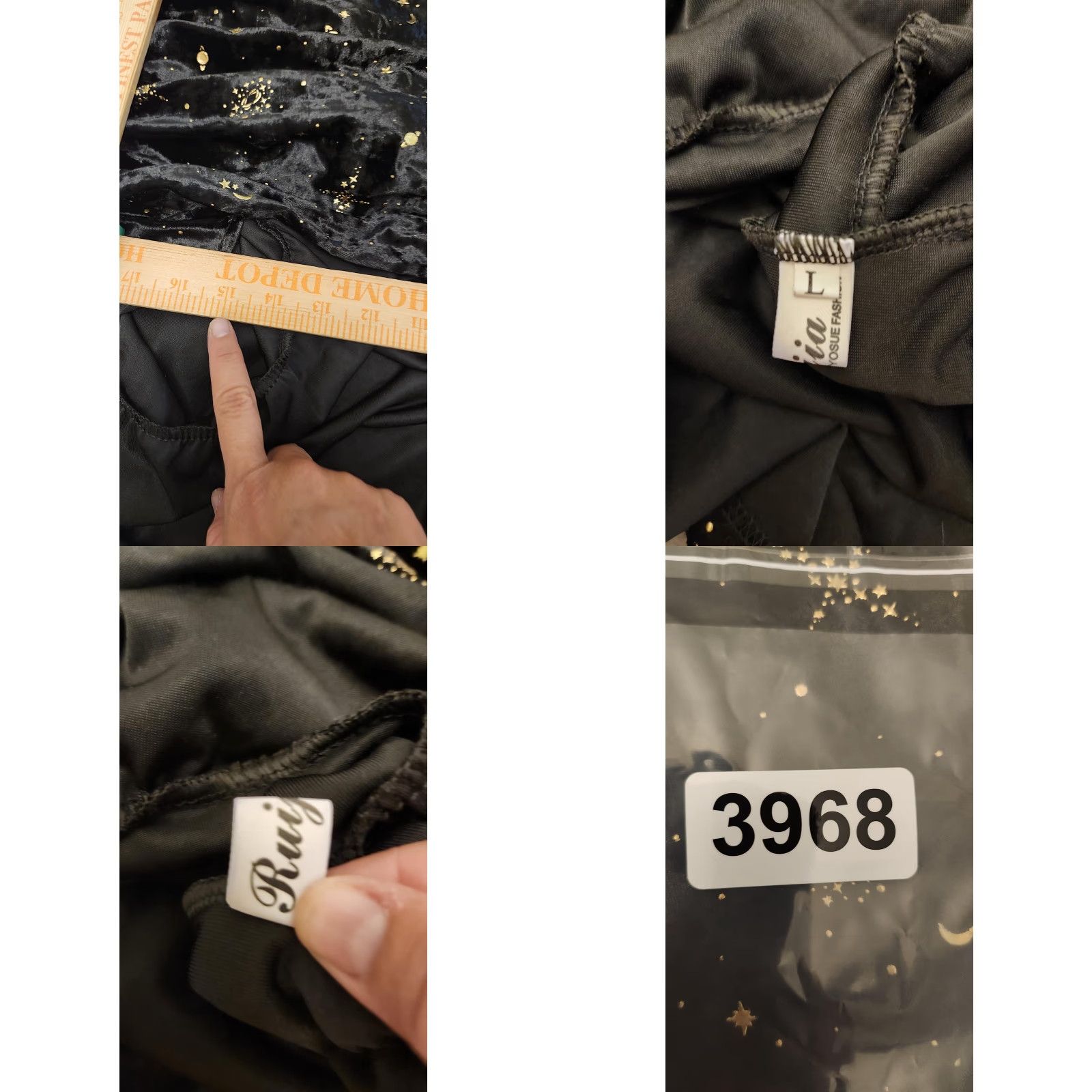 Velvet Celestial Crushed Velvet Dress Womens Large Black Gold Pockets 3/4 Bell Sleeve Size L / US 10 / IT 46 - 9 Thumbnail