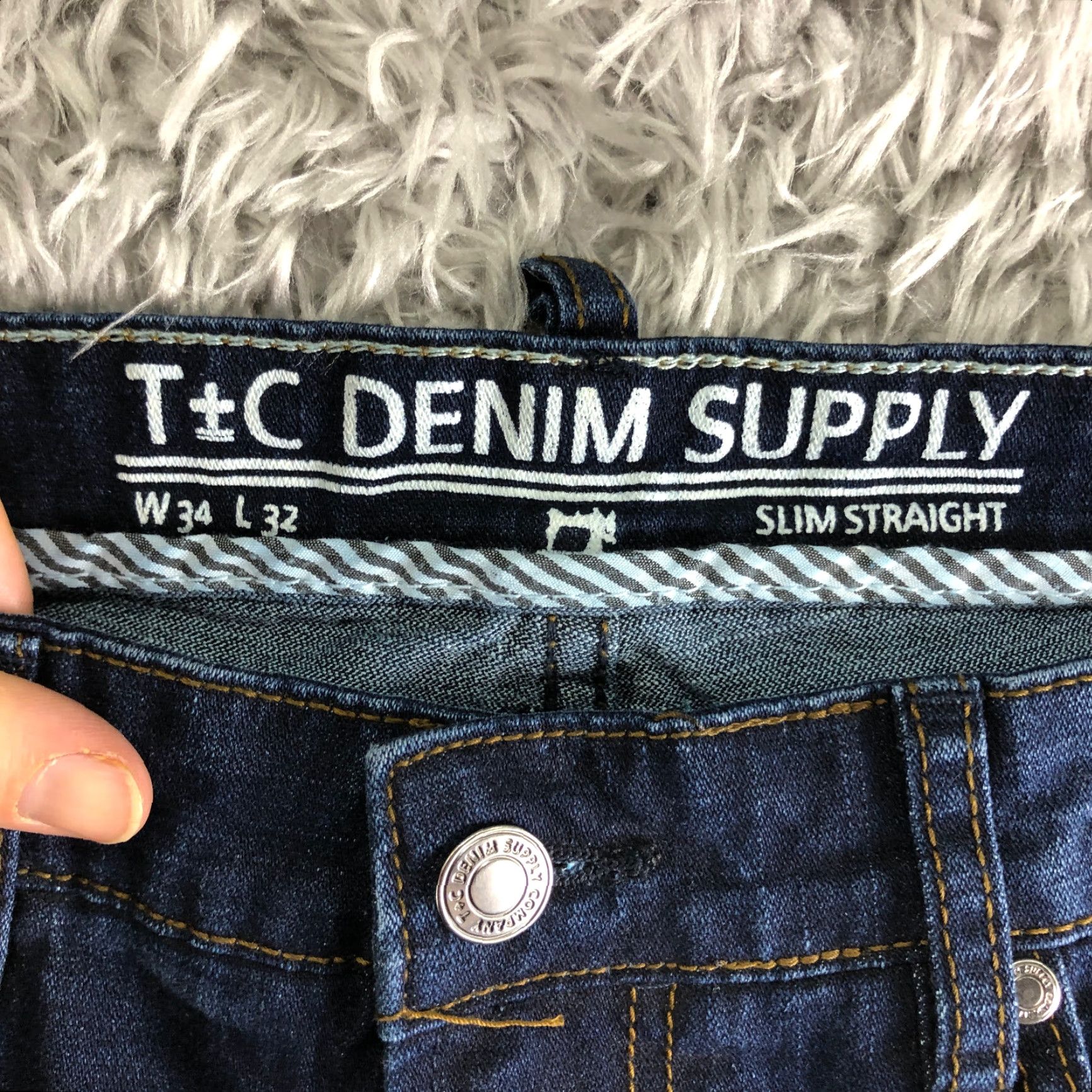 Denime T&C Denim Jeans Mens 34x32 Dark Wash Mid Rise Slim Straight Leg Blue Denim Size US 34 / EU 50 - 7 Thumbnail