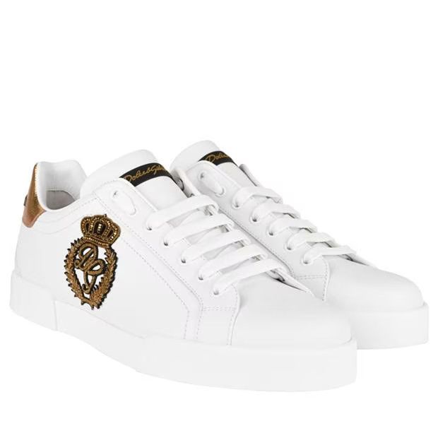 o1g2r1mq0324 Trainers in White & Gold Low Top Sneakers