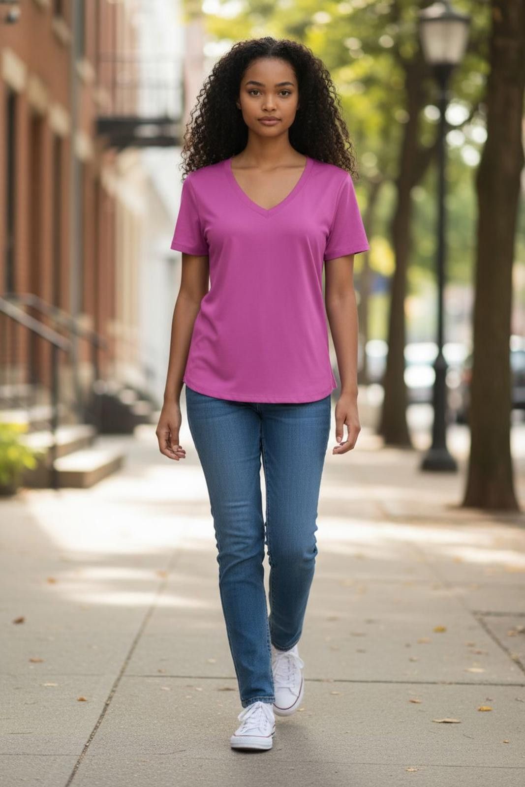 Champion Champion Women's Classic V-Neck Short Sleeve T-Shirt in Pink Size M / US 6-8 / IT 42-44 - 2 Thumbnail