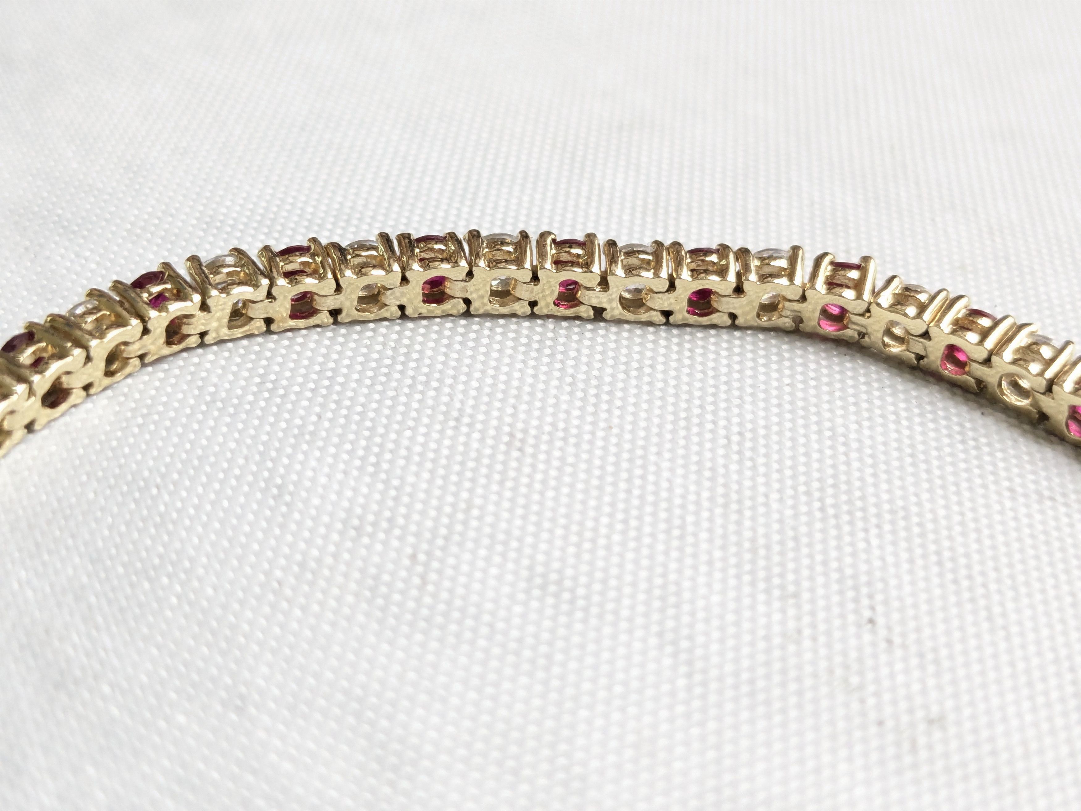 Jewelry Sterling Silver Tennis Bracelet Ruby CZ 7" Gold Plated Size ONE SIZE - 5 Thumbnail