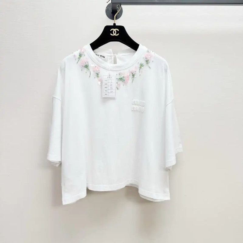 Miu Miu Miu Miu White Cotton Women's T-Shirt 0089 Size L / US 10 / IT 46 - 1 Thumbnail