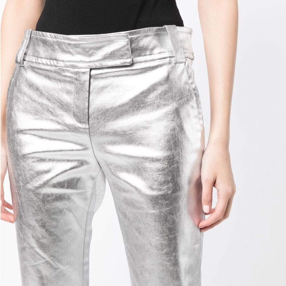 KHAITE KHAITE | Dresden Silver Metallic Low Rise Ankle Zip Pants 4 Size 27" / US 4 / IT 40 - 1 Thumbnail