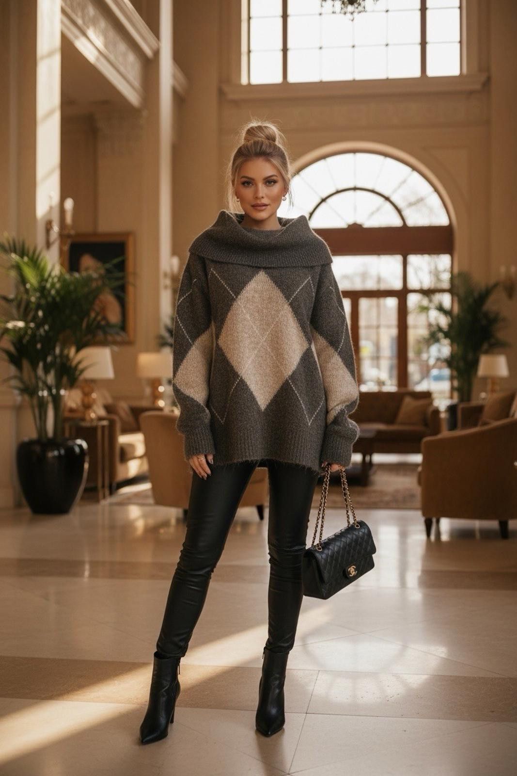 Other Alice + Olivia Argyle Cowl Neck Drop Shoulder Sweater Size S / US 4 / IT 40 - 3 Thumbnail