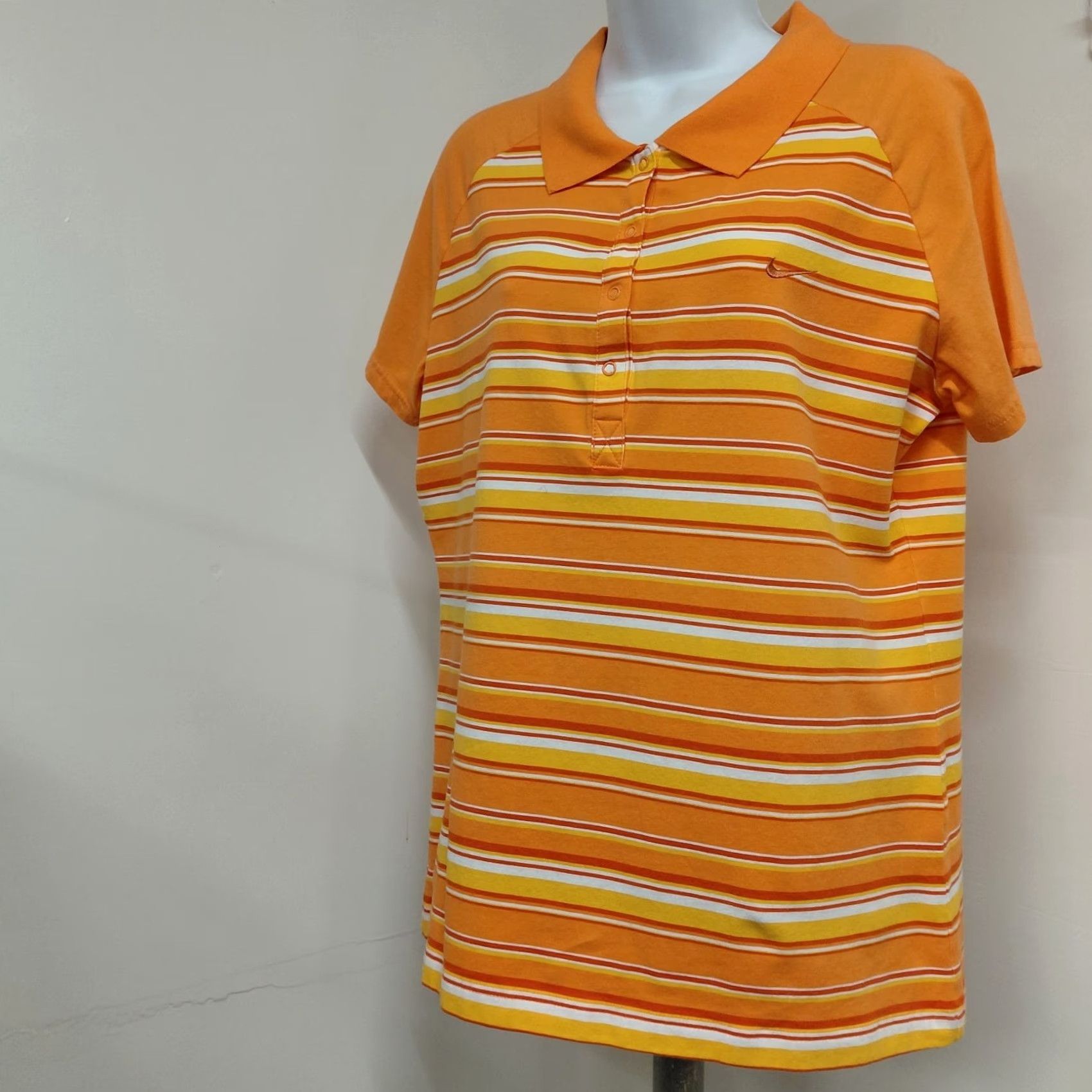 Nike Nike Golf Polo Shirt Women's XL Orange Neon Striped Short Sleeve Activewear Polo Shirt Nike Womens XL Orange Neon Striped Size XL / US 12-14 / IT 48-50 - 3 Thumbnail