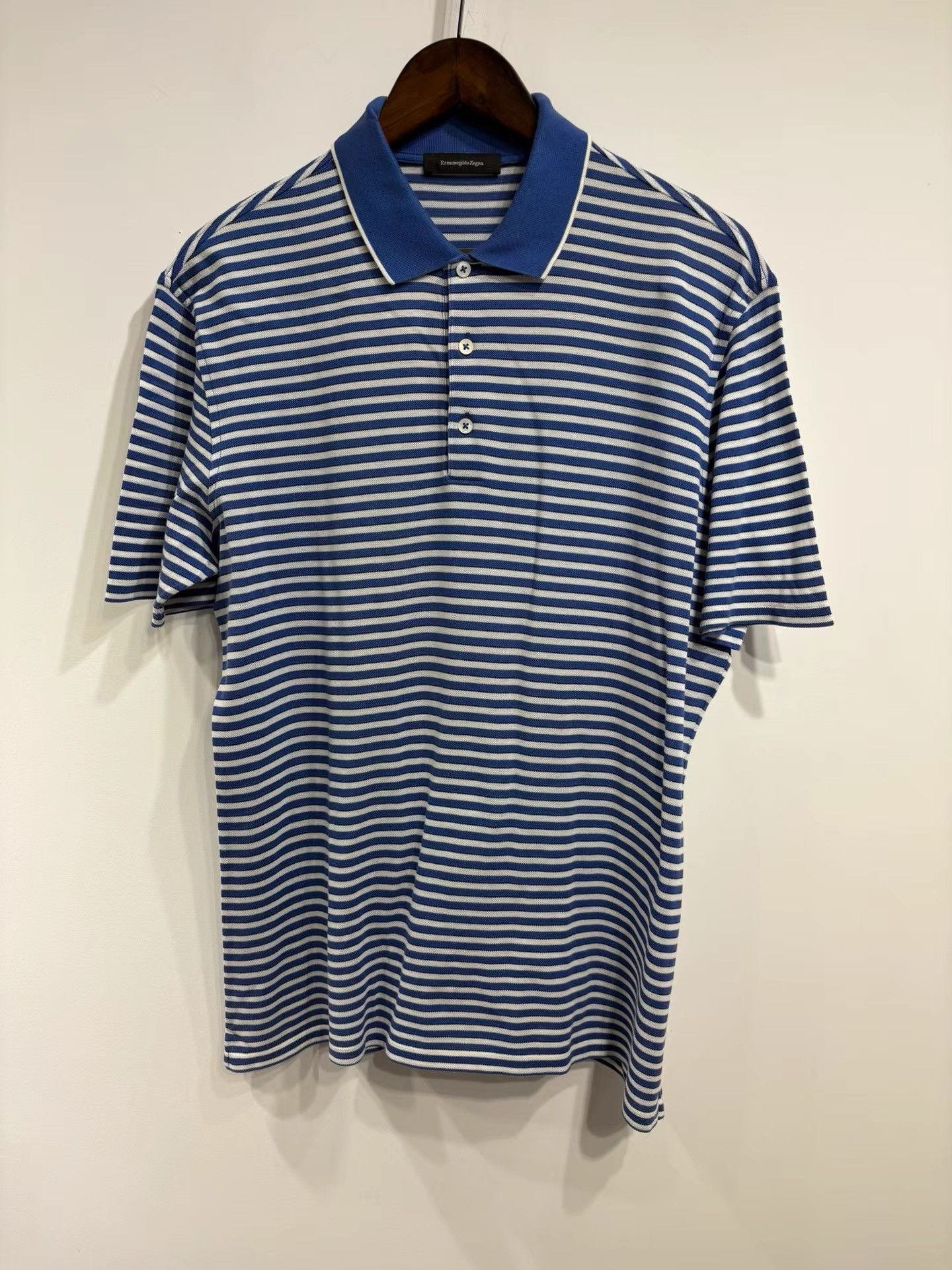 Ermenegildo Zegna Ermenegildo Zegna Blue White Striped Polo Shirt K29 Size US L / EU 52-54 / 3 - 1 Thumbnail