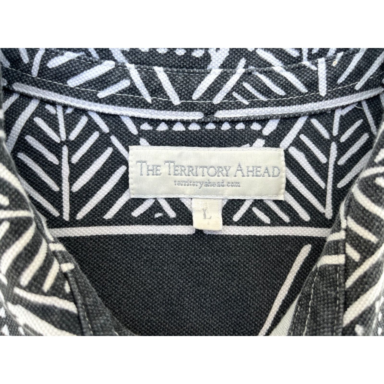 The Territory Ahead The Territory Ahead Polo Shirt Mens Short Sleeve Sz L Dark Gray 100% Cotton Geometric Print Polo Shirt L Men Size US L / EU 52-54 / 3 - 4 Thumbnail