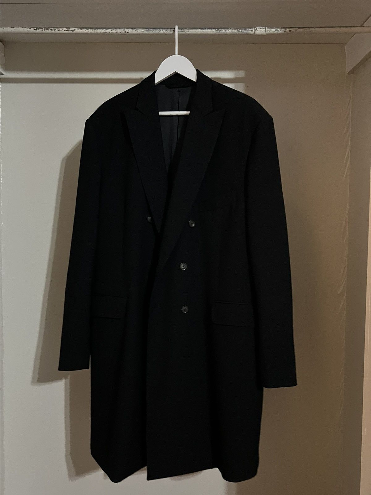 image of Balenciaga Black Washed Double-Breasted Coat, Men's (Size Small)