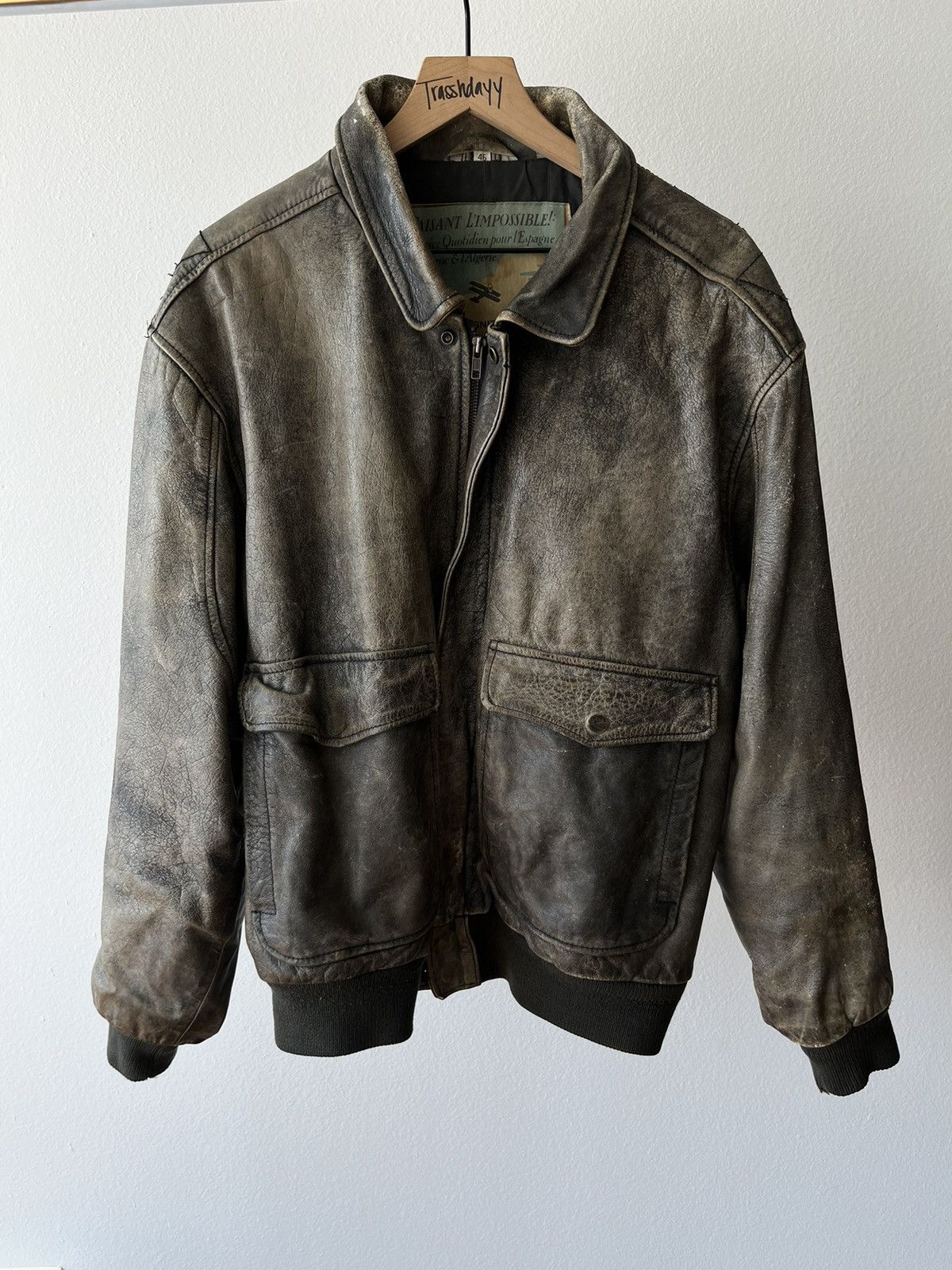 Aeropostale Vintage Aeropostale Green Military Leather Jacket Size US S / EU 44-46 / 1 - 1 Thumbnail