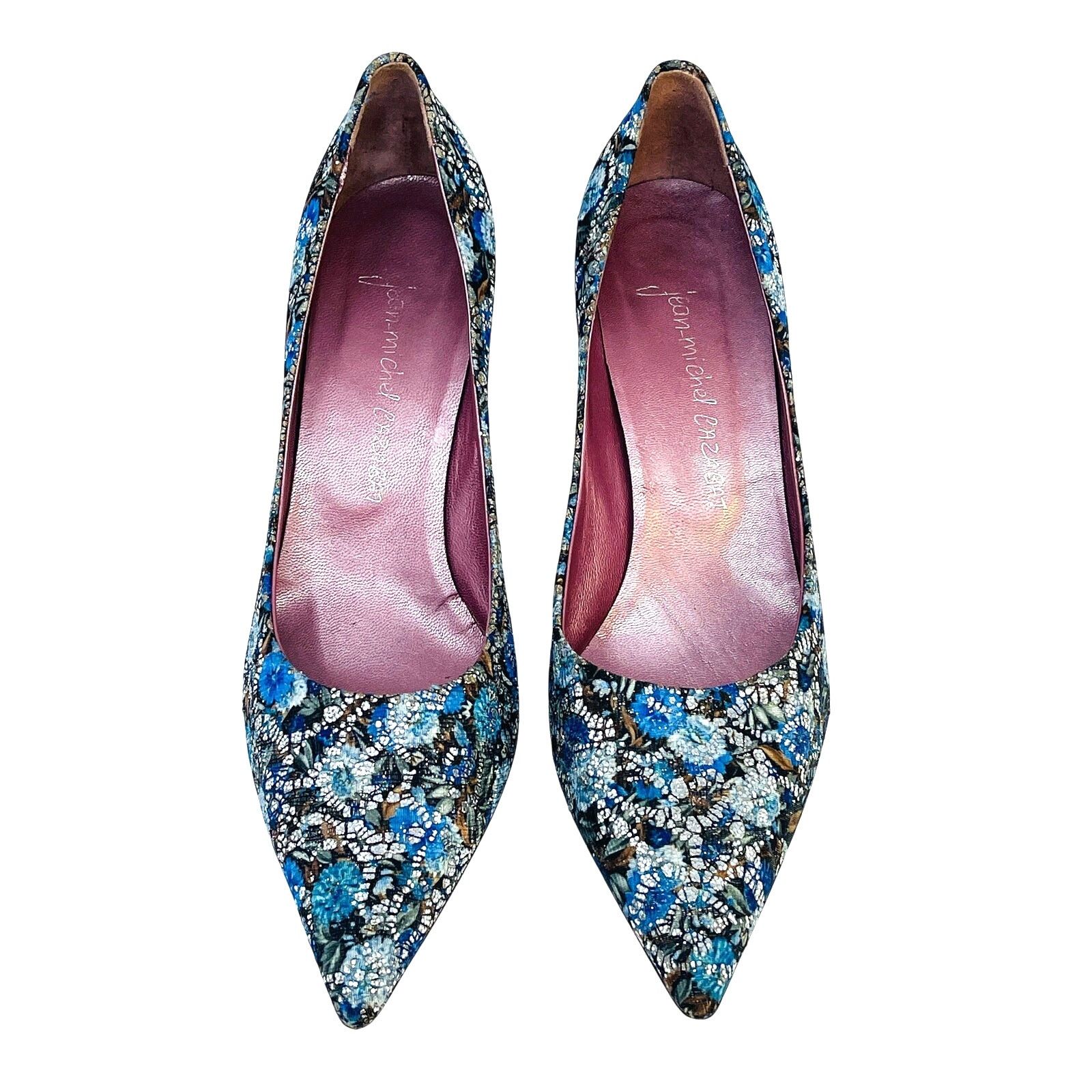 CAZABAT Jean-Michel Cazabat Blue Silver Brocade Heels US 8 EU 38.5 Size US 8 / IT 38 - 4 Thumbnail