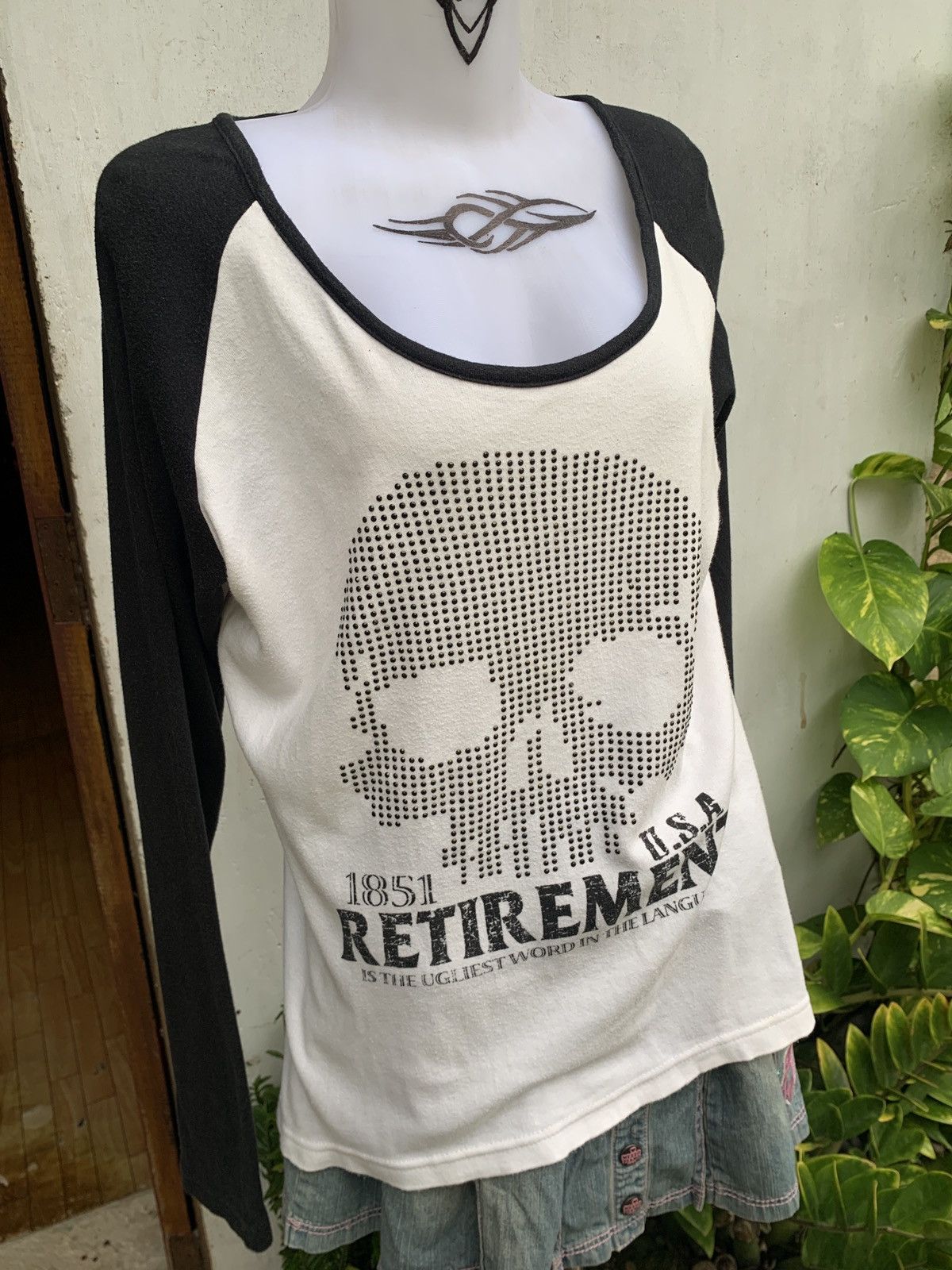 If Six Was Nine × Japanese Brand × Le Grande Bleu (L.G.B.) y2k Strange Heaven Skull Beady Spike Graphic Raglan Top Size L / US 10 / IT 46 - 2 Thumbnail