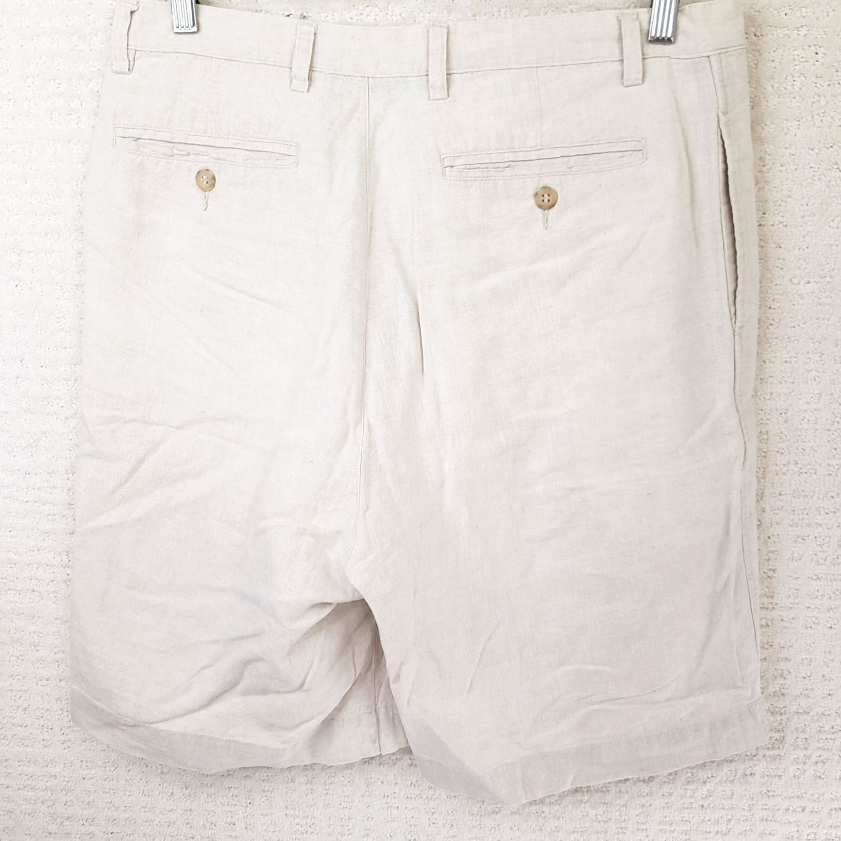 Vintage Britches Linen Blend Shorts Men's 34x7 Beige Pleated Front Flat Front Zip Casual Travel Beach Chino Breathable Lightweight Reg Size US 34 / EU 50 - 5 Thumbnail