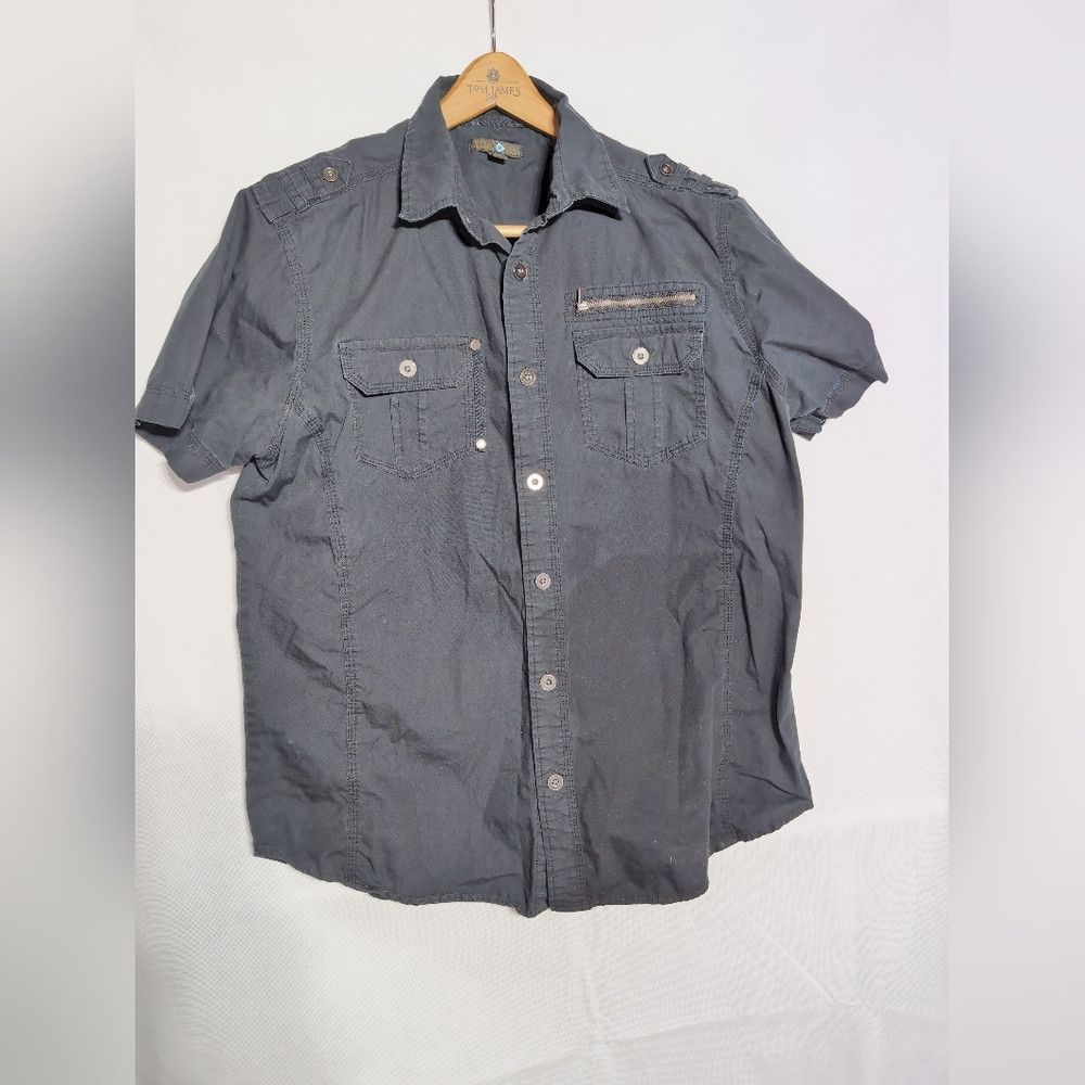 Other Twoce Men's LG Black Button-Up Shirt With Epaulettes Size US L / EU 52-54 / 3 - 4 Thumbnail