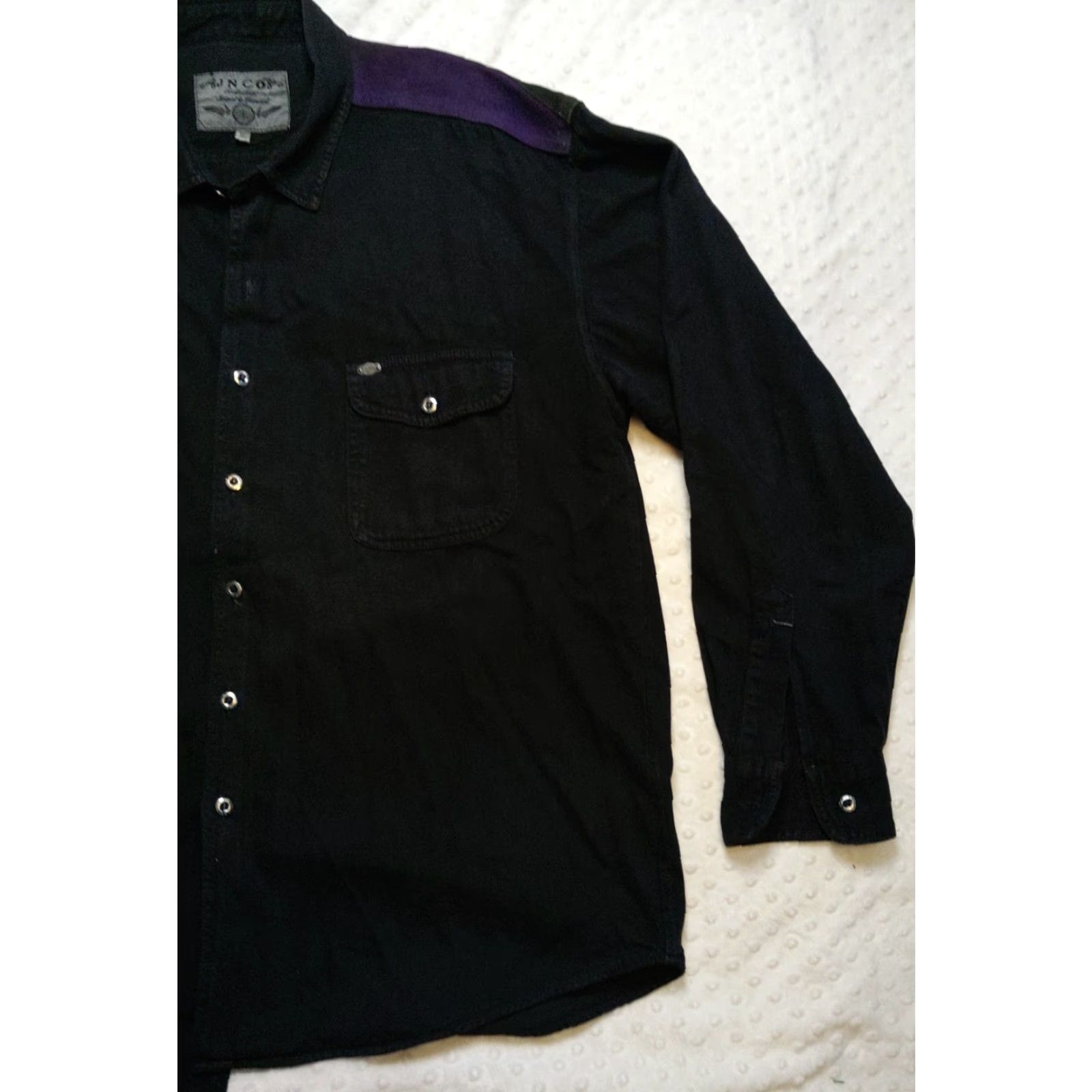 JNCO VINTAGE JNCO Shirt Los Angeles Button-Up Long Sleeve Black XL Mens Knit Cotton Polyester Striped Angel Pattern Collar Button-Down Size US XL / EU 56 / 4 - 2 Thumbnail