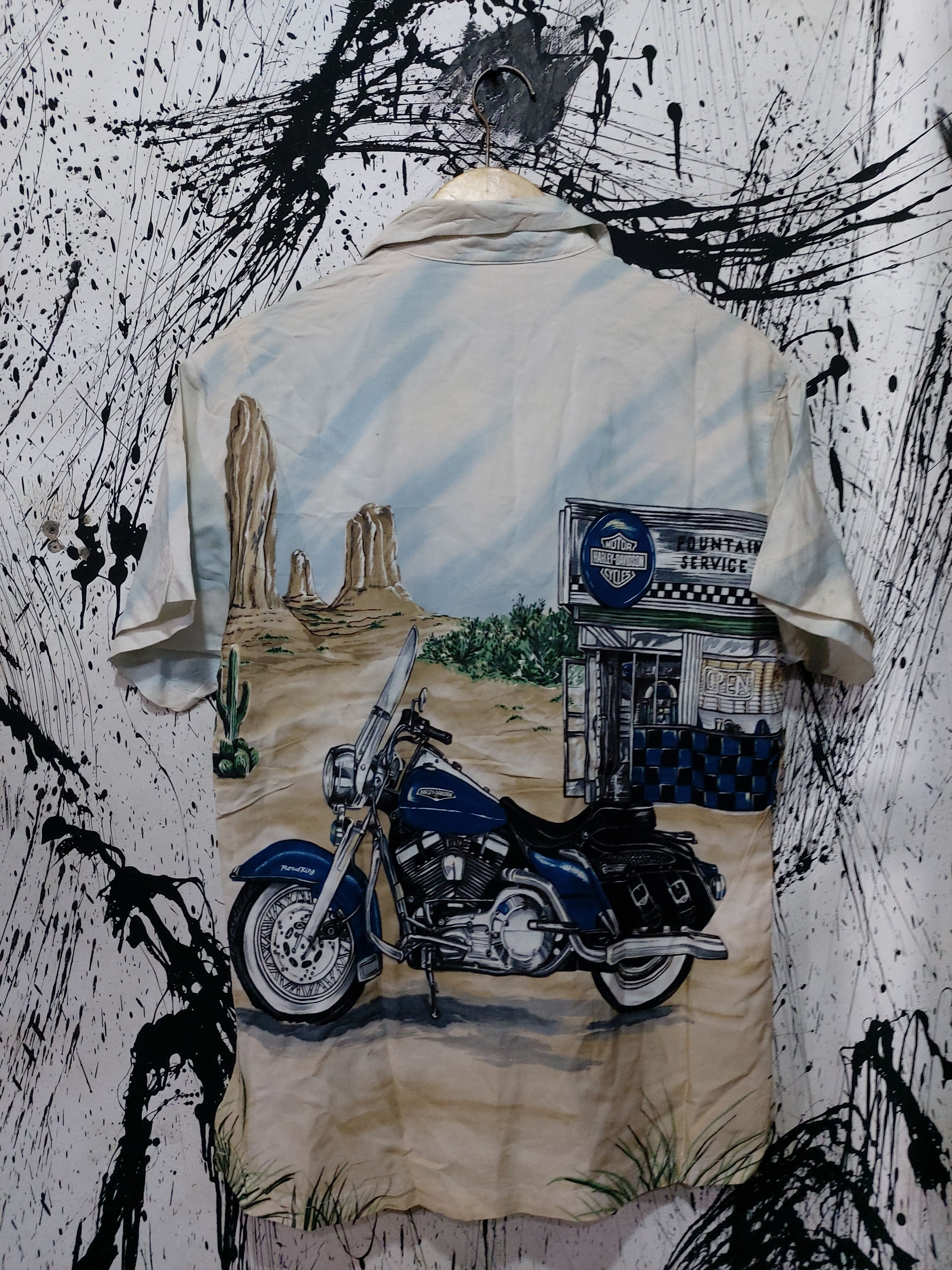 Vintage HARLEY DAVIDSON MOTOR CYCLE ALL OVER PRINT OPEN COLAR Size US M / EU 48-50 / 2 - 2 Thumbnail