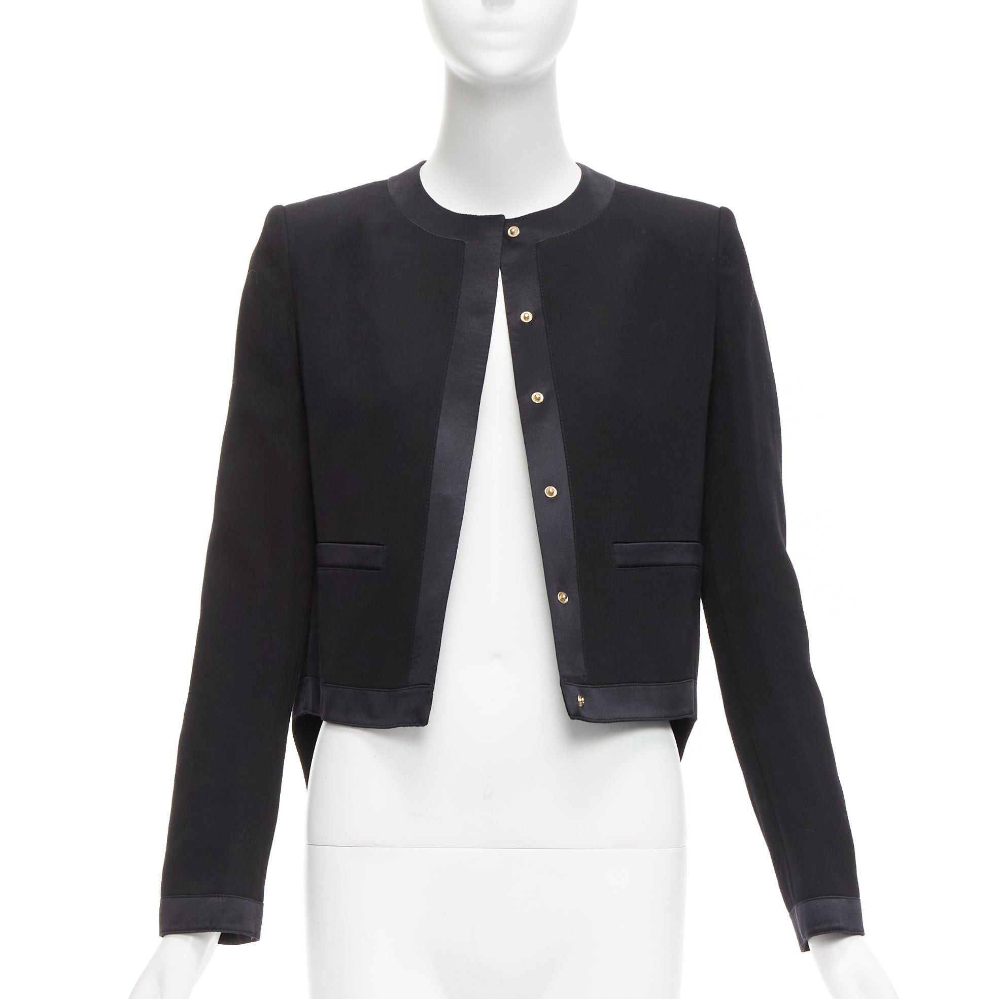 image of Givenchy Black Wool Silk Trim High Low Hem Minimal Classic Jacket Fr38 M, Women's (Size Medium)