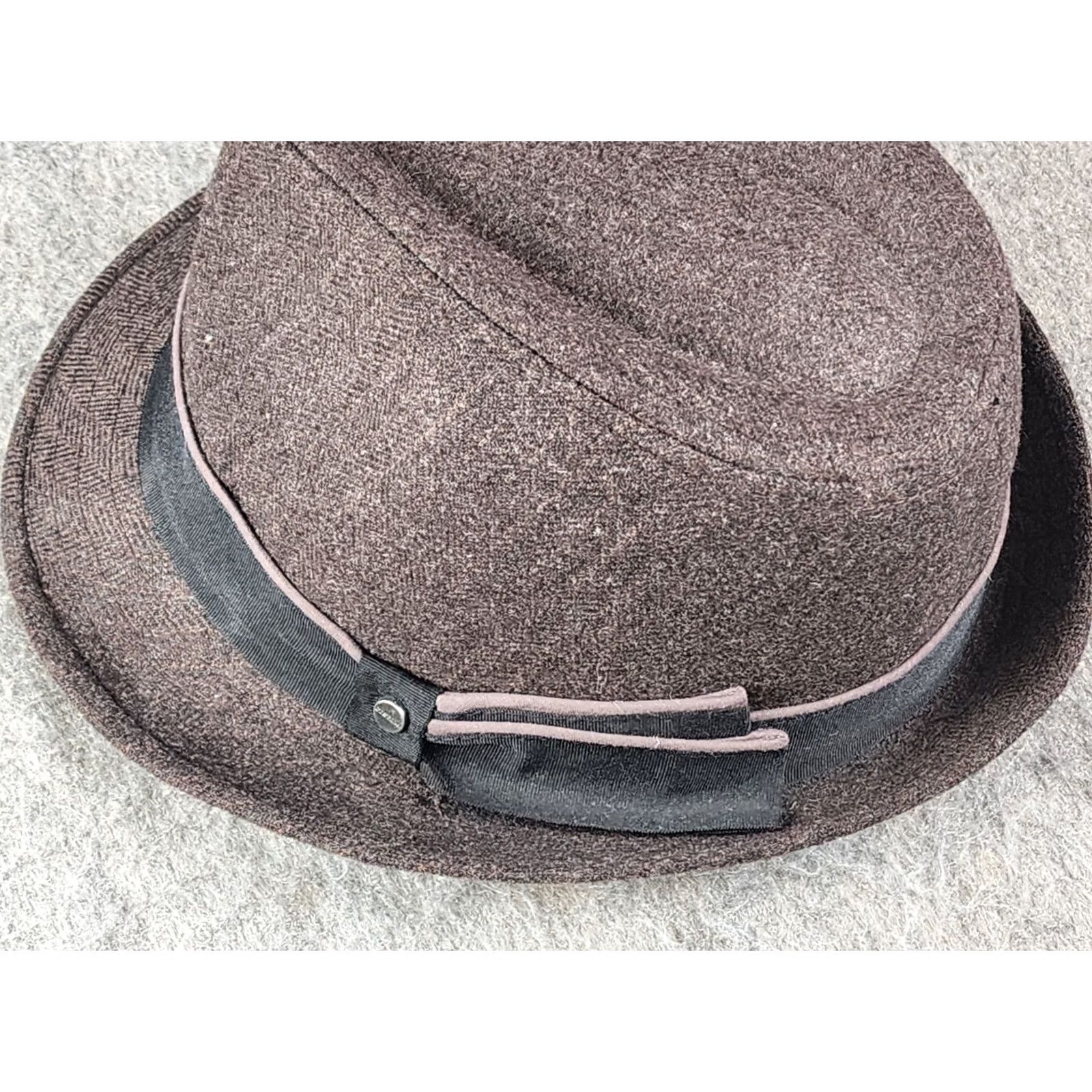 Stetson Stetson Fedora Hat Brown Polyester Tweed Herringbone Size L/X-Large Men Classic Style Size ONE SIZE - 4 Thumbnail
