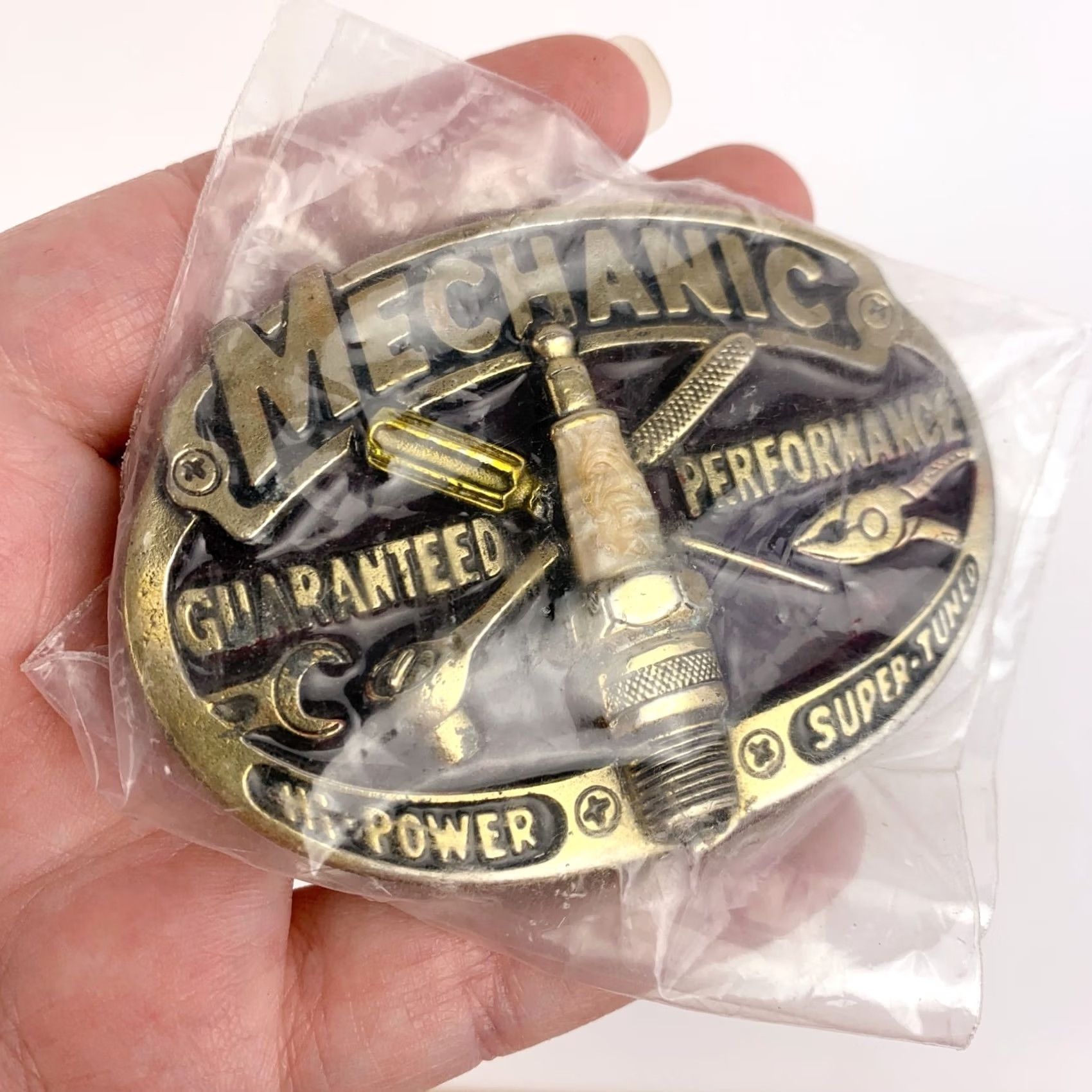 Vintage VINTAGE Mechanic Hi-Power Super-Tuned Guaranteed Performance 1982 Belt Buckle Size ONE SIZE - 2 Thumbnail
