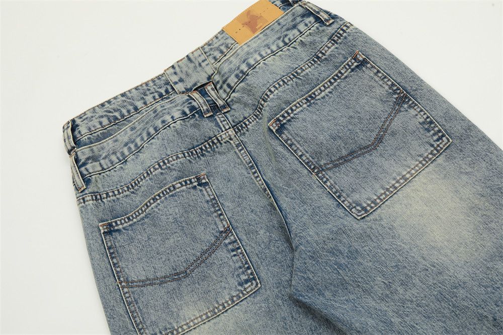 Vintage Stitching washed distressed casual double waist jeans Size US 32 / EU 48 - 5 Thumbnail