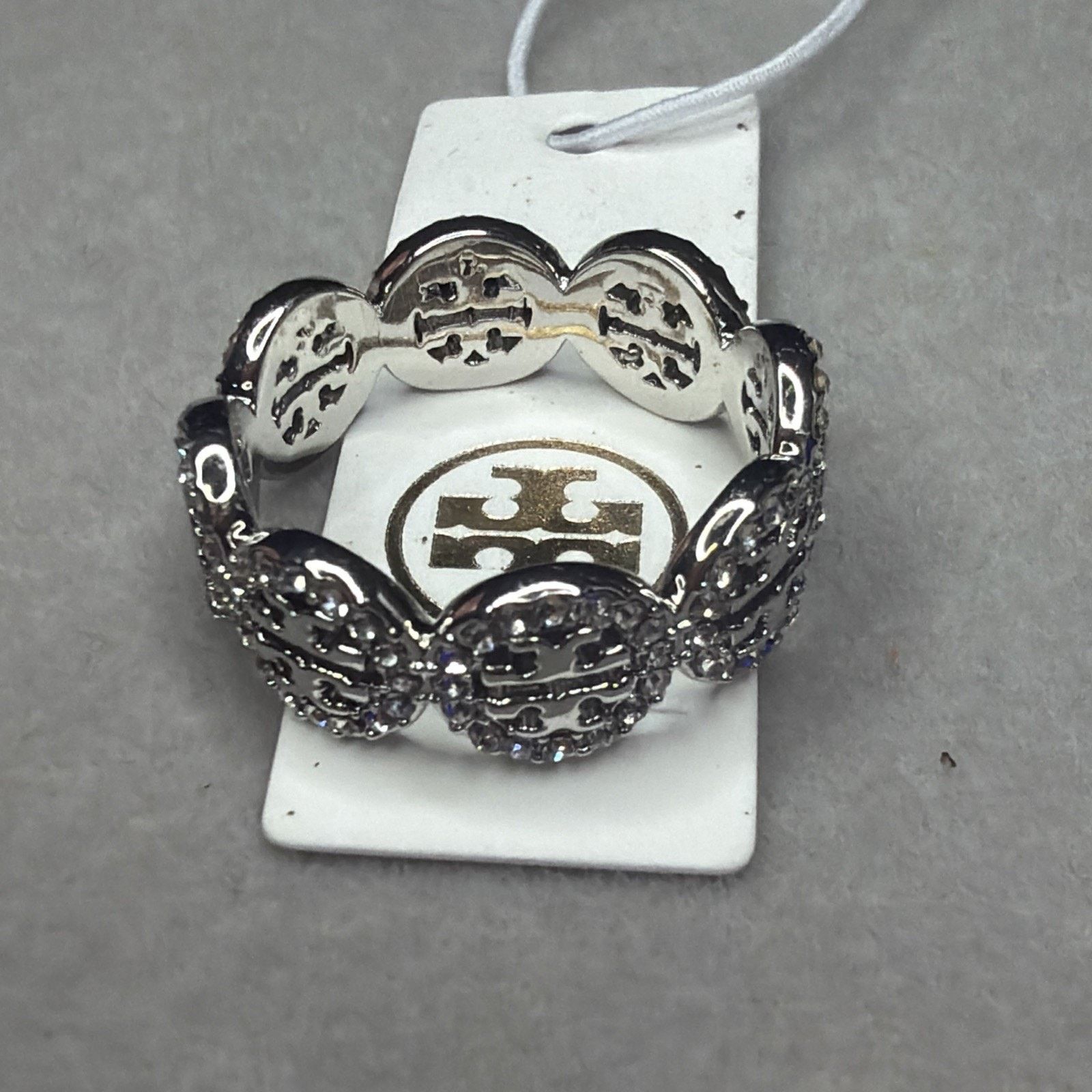 Tory Burch Tory Burch Silver Miller Pavé Ring T Logo Swarovski Size 7 Size ONE SIZE - 6 Thumbnail