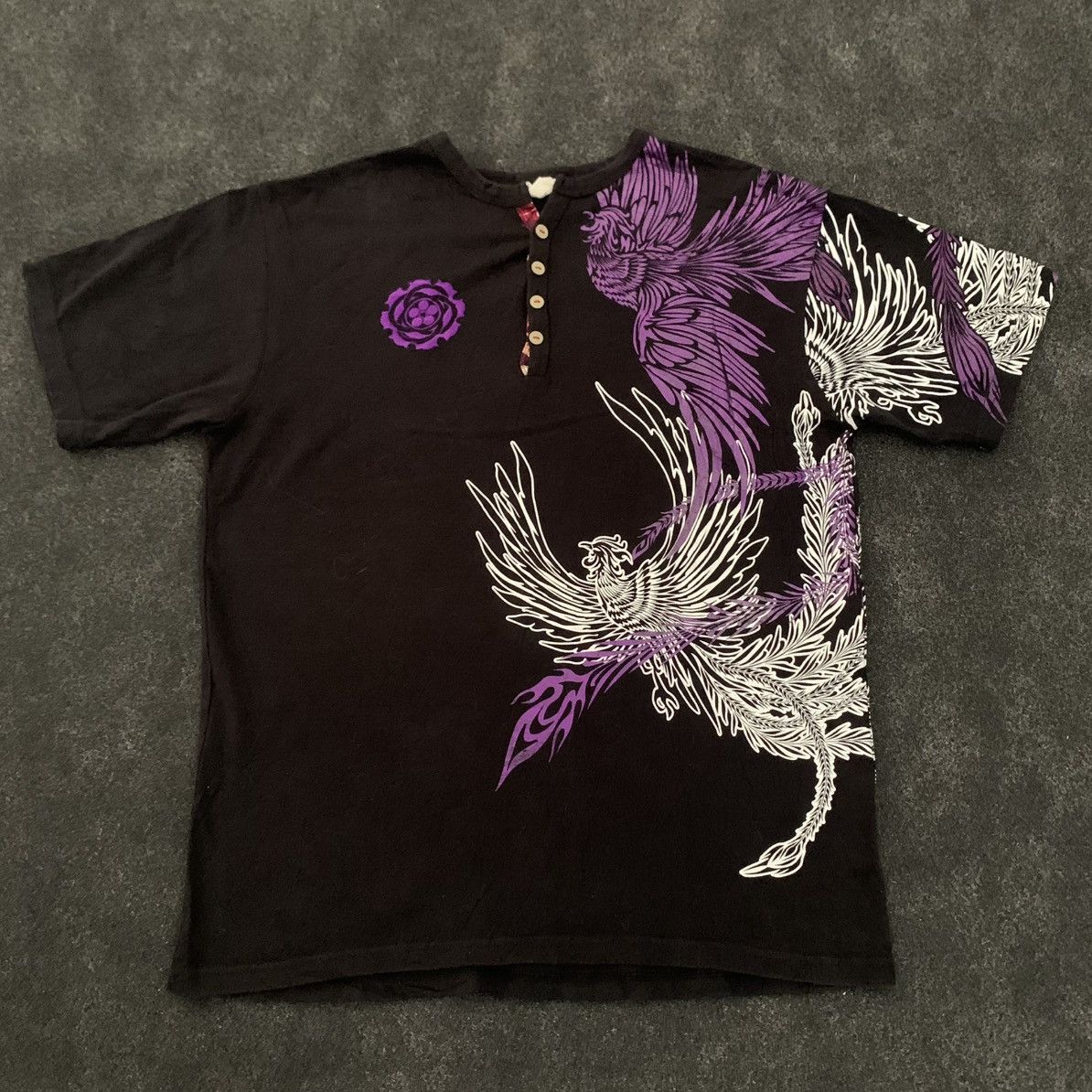 Japanese Brand Y2k Japanese Style Phoenix/Hō-ō Graphic Henley T-Shirt Size US L / EU 52-54 / 3 - 1 Thumbnail
