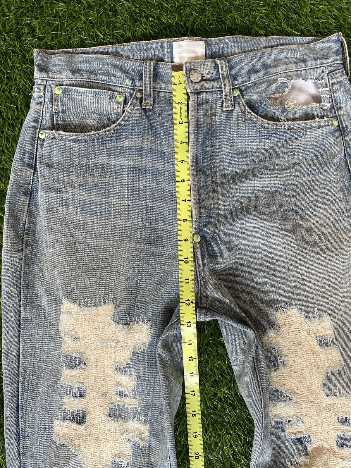 Helmut Lang RARE‼️Vintage TRASHED🔥EXHIBITIONIST🔥Light Blue Wash Denim Size US 32 / EU 48 - 8 Thumbnail