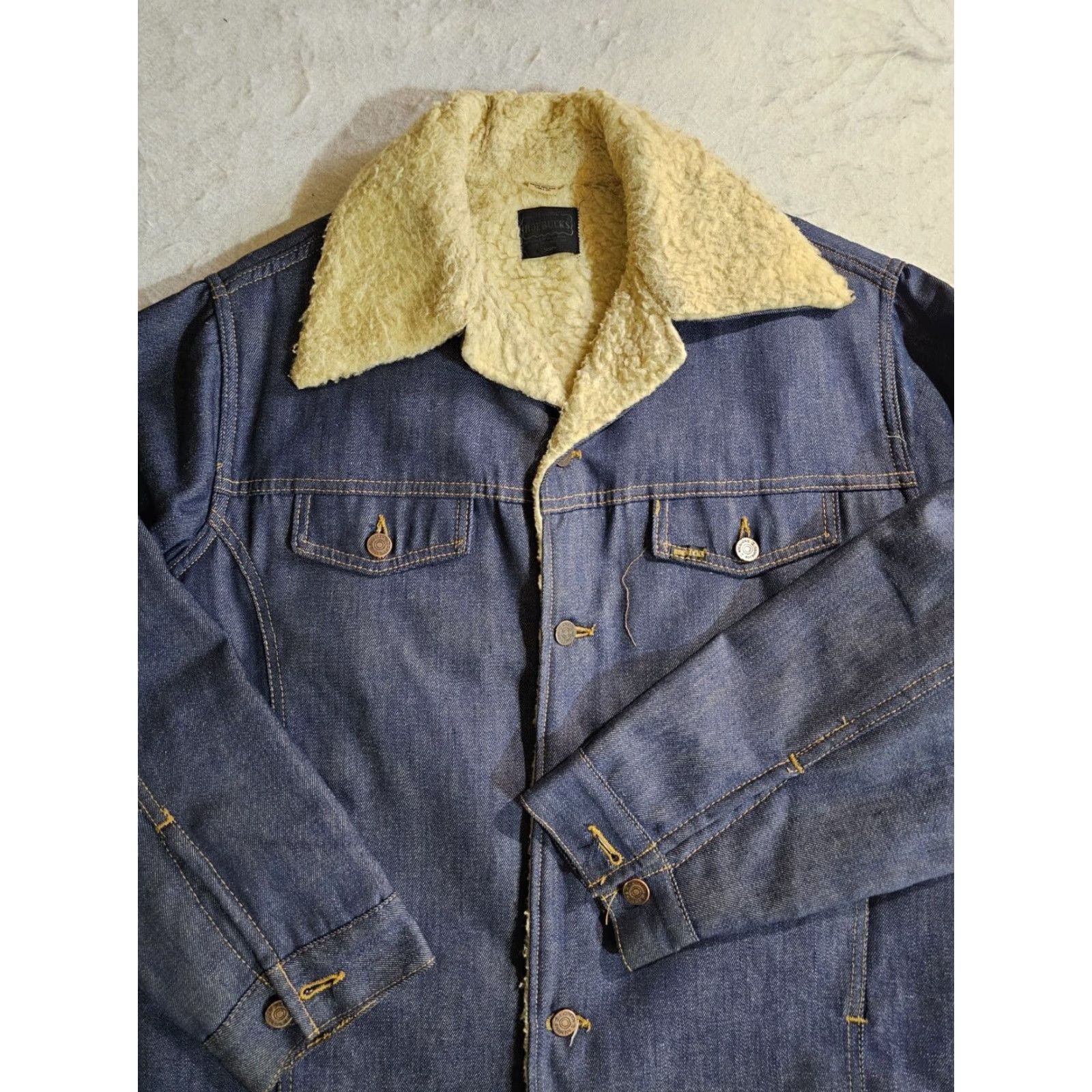 Sears VINTAGE Sears Roebucks Denim Sherpa Lined Chore Jacket Button Up Men's 46 R Blue Denim Jacket Western USA 80s Mens Size US S / EU 44-46 / 1 - 2 Thumbnail
