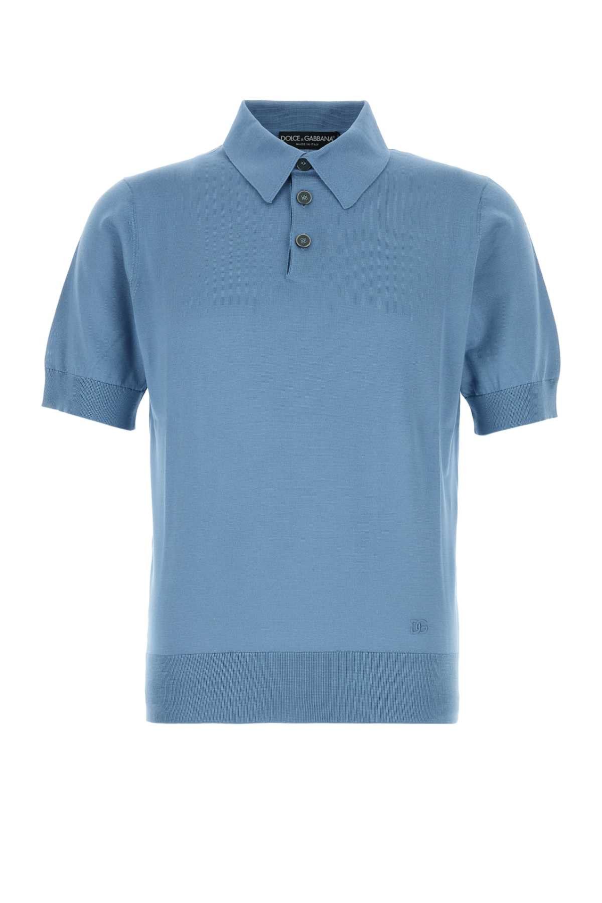 Dolce & Gabbana Air Force Blue Silk Polo Shirt Size US L / EU 52-54 / 3 - 1 Thumbnail