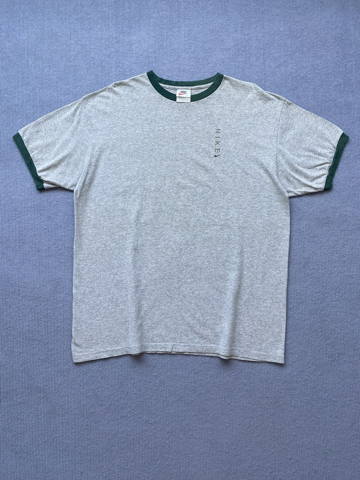 Nike Vintage 90’s Grey/Green Nike Embroidery Logo Ringer Tee✨ Size US XL / EU 56 / 4 - 4 Thumbnail
