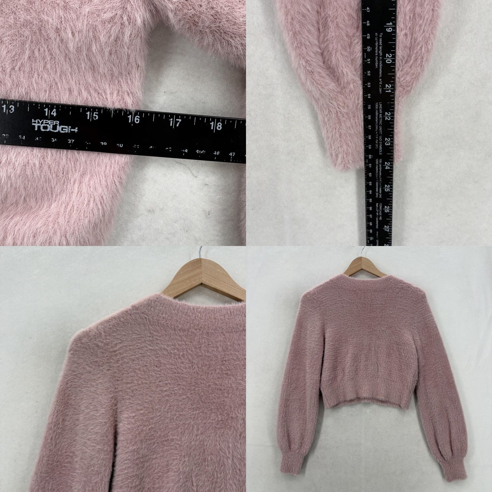 Vintage SUNDAY BEST Sweater Womens Small Pink Fuzzy Cropped Balloon Sleeve NWOT - V-Neck Knit Pullover Casual Winter Size S / US 4 / IT 40 - 8 Thumbnail