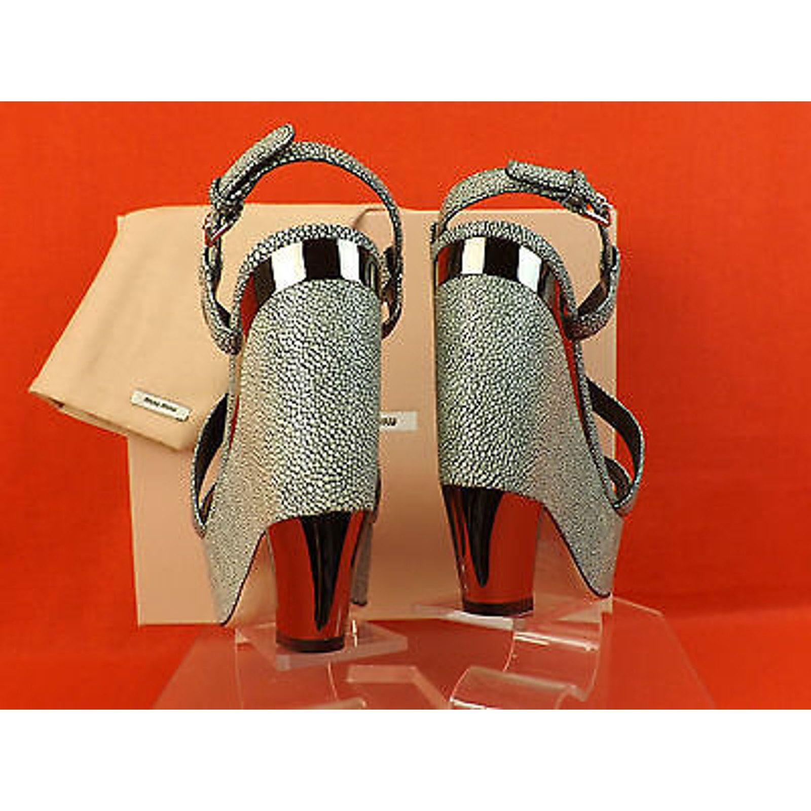 Miu Miu STINGRAY PEBBLE LEATHER METAL HEEL PLATFORM SANDALS 41 $750 Size US 11 / IT 41 - 5 Thumbnail