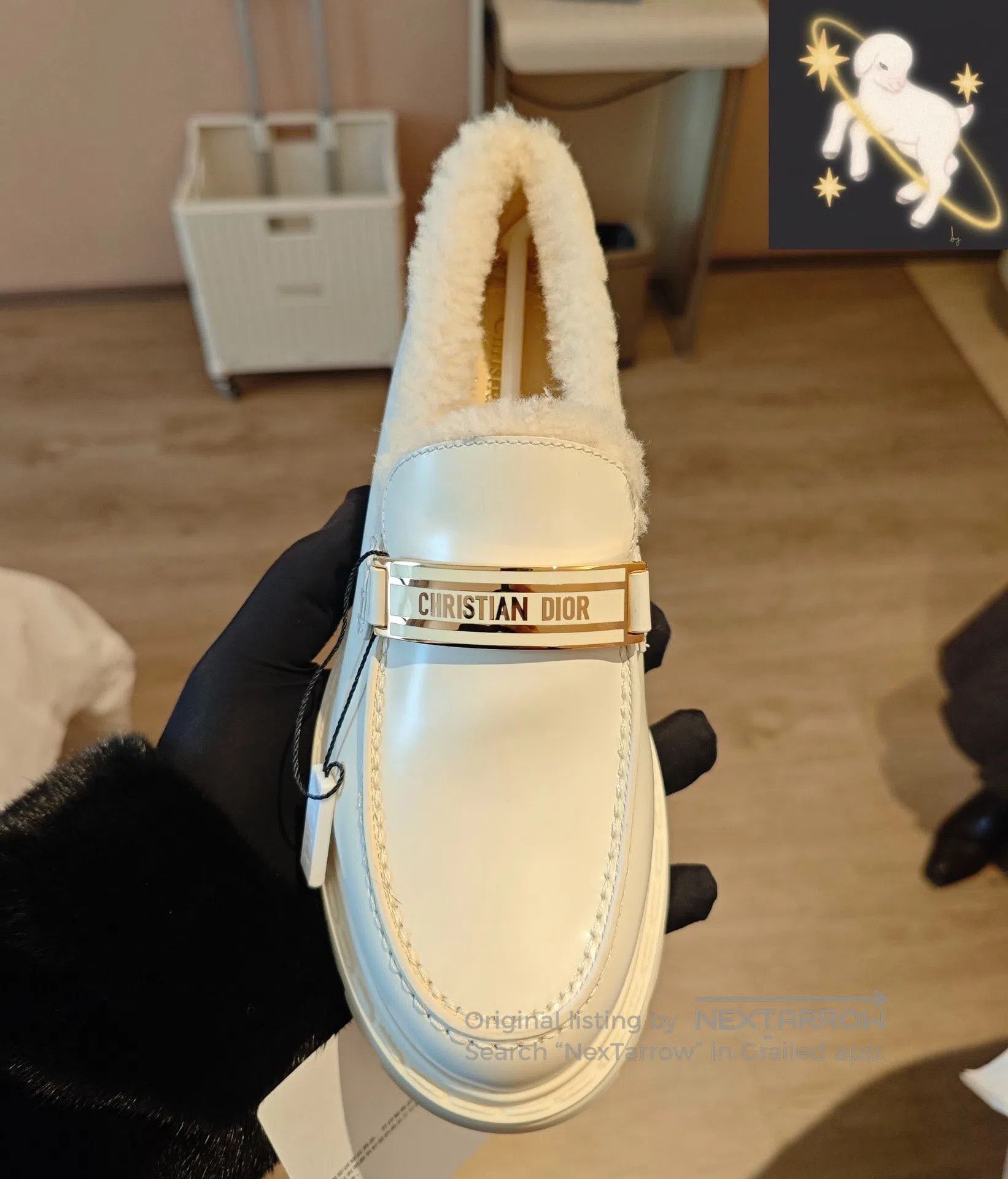 Dior Dior Beige leather round-toe fluffy loafers| Size US 5.5 / IT 35.5 - 1 Thumbnail