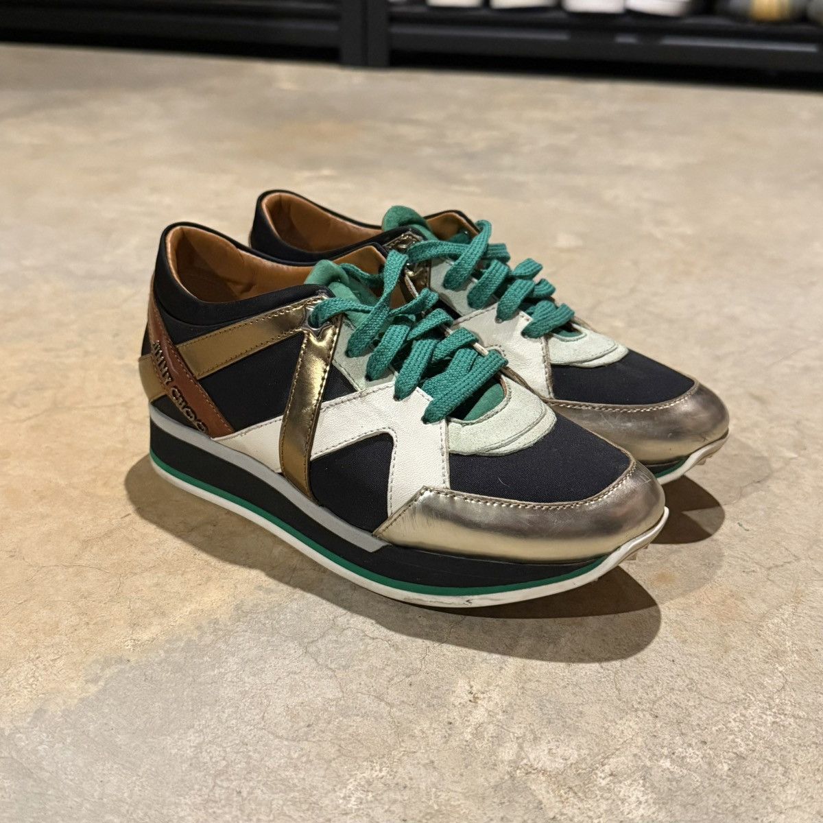 Jimmy Choo Jimmy Choo London Iconic Green Mix Media Logo Sneakers EU 35 Size US 5 / IT 35 - 12 Thumbnail