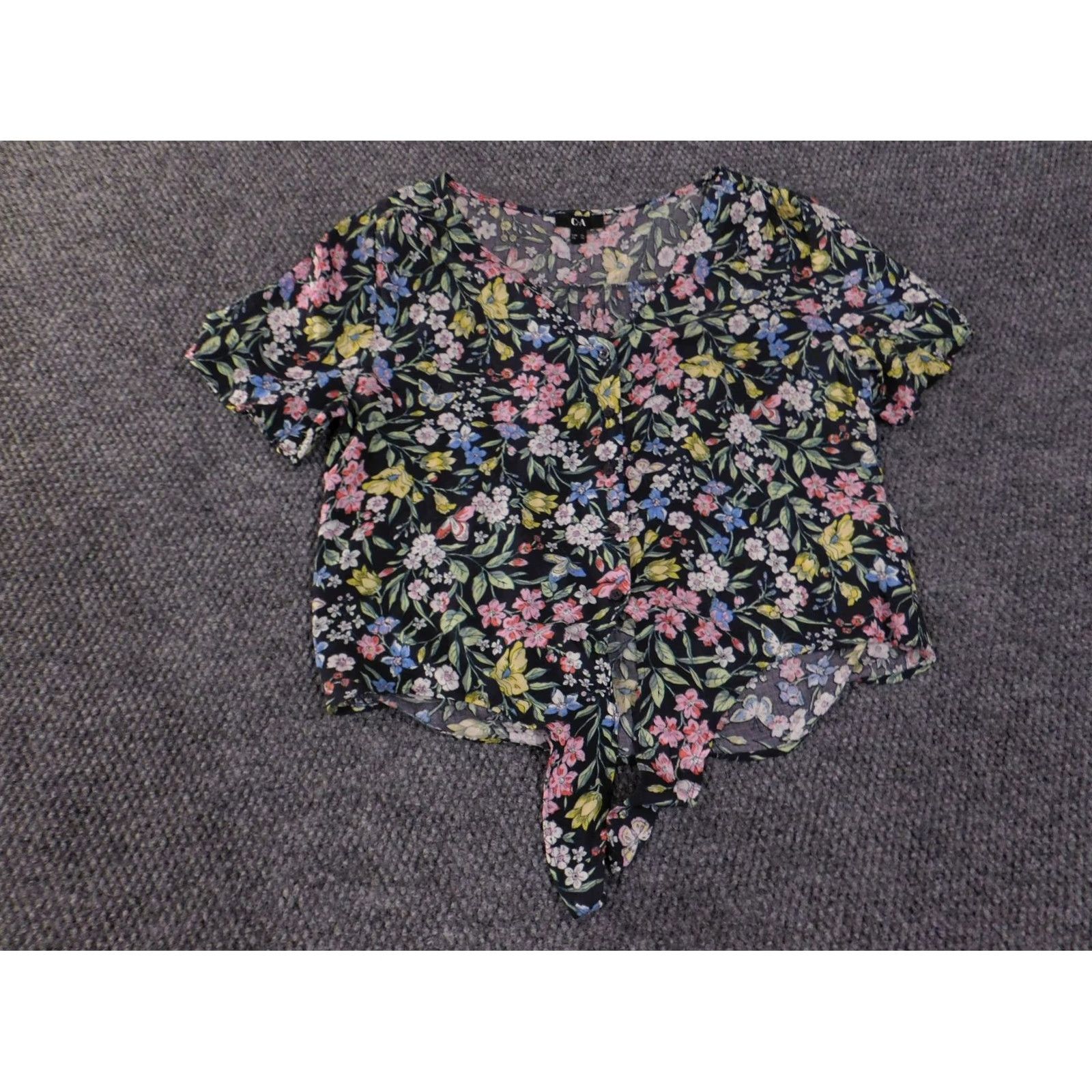 C&A C&A blouse Womens 34 multicolor floral tie front short sleeve viscose Casual Shirt Womens 34 Multicolor Floral Tie Front Short Sleeve Viscose Regular? Size XXS / US 00 / IT 34 - 2 Thumbnail