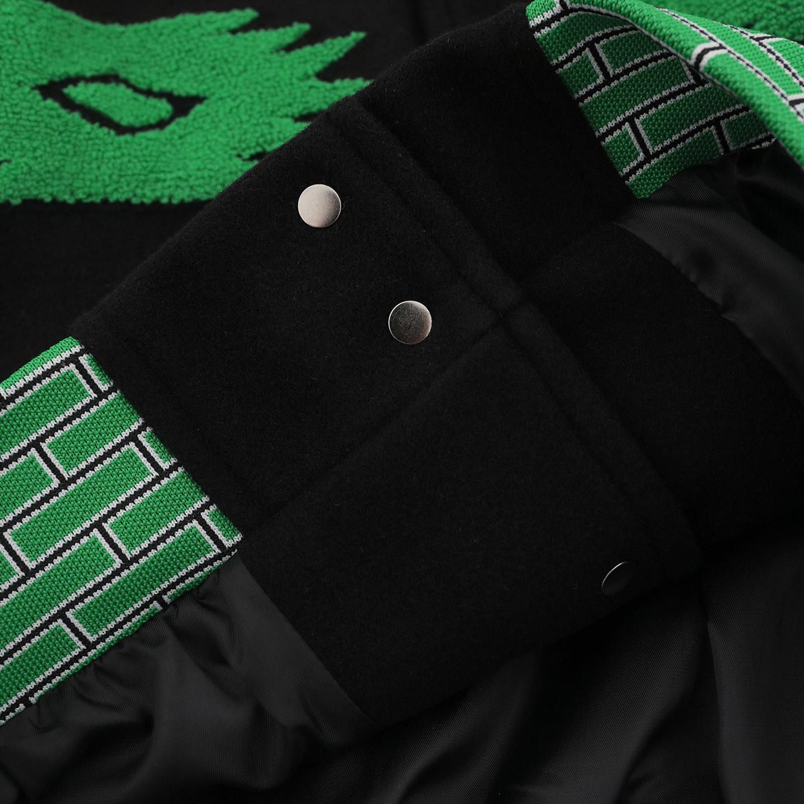 Japanese Brand Black Wool Varsity Jacket with Green Brick Pattern Size US M / EU 48-50 / 2 - 3 Thumbnail