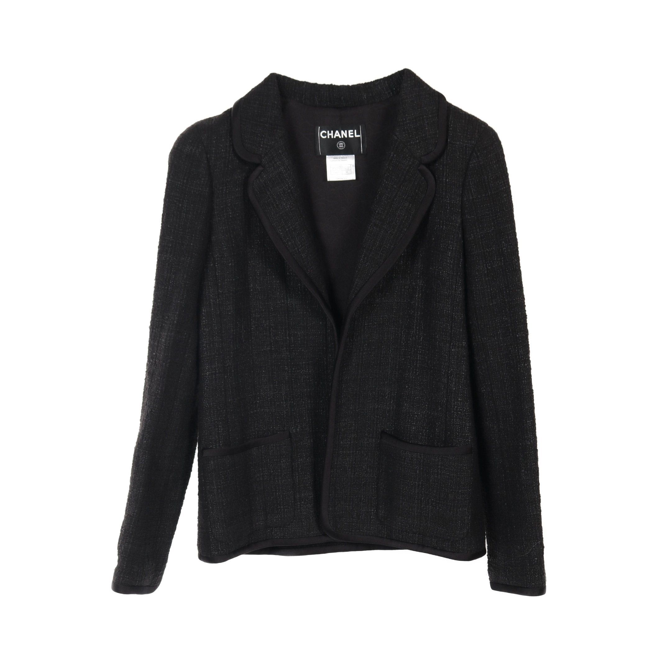 Chanel Chanel Tweed Jacket Cotton Rayon Black 05A Size ONE SIZE - 1 Thumbnail