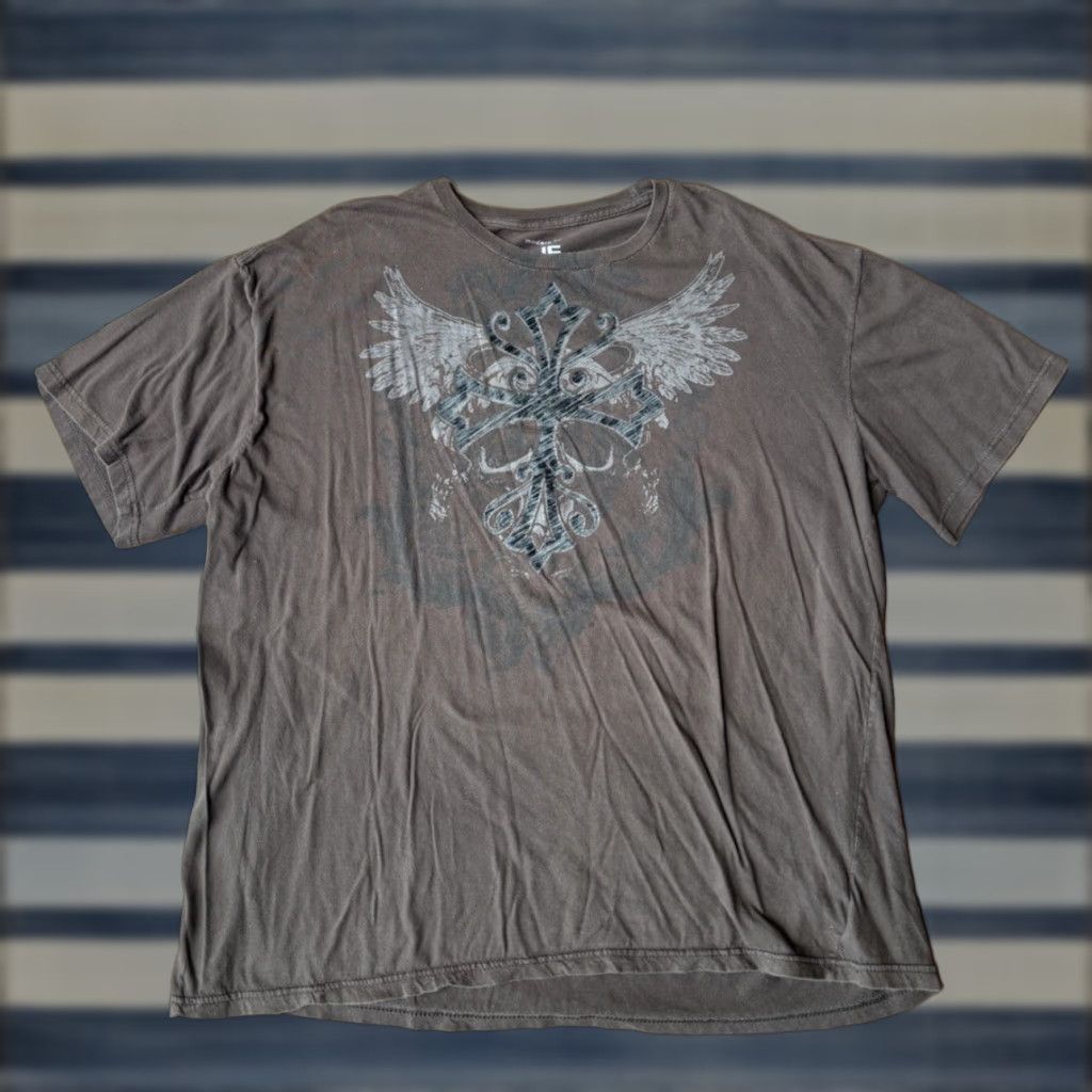 Vintage VINTAGE J. Ferrar T-Shirt Crosses Affliction Style 2XL Brown Cotton Graphic Print Short Sleeve Crew Neck Mens Grunge Halloween Rock Skull 90s Size US XXL / EU 58 / 5 - 1 Thumbnail