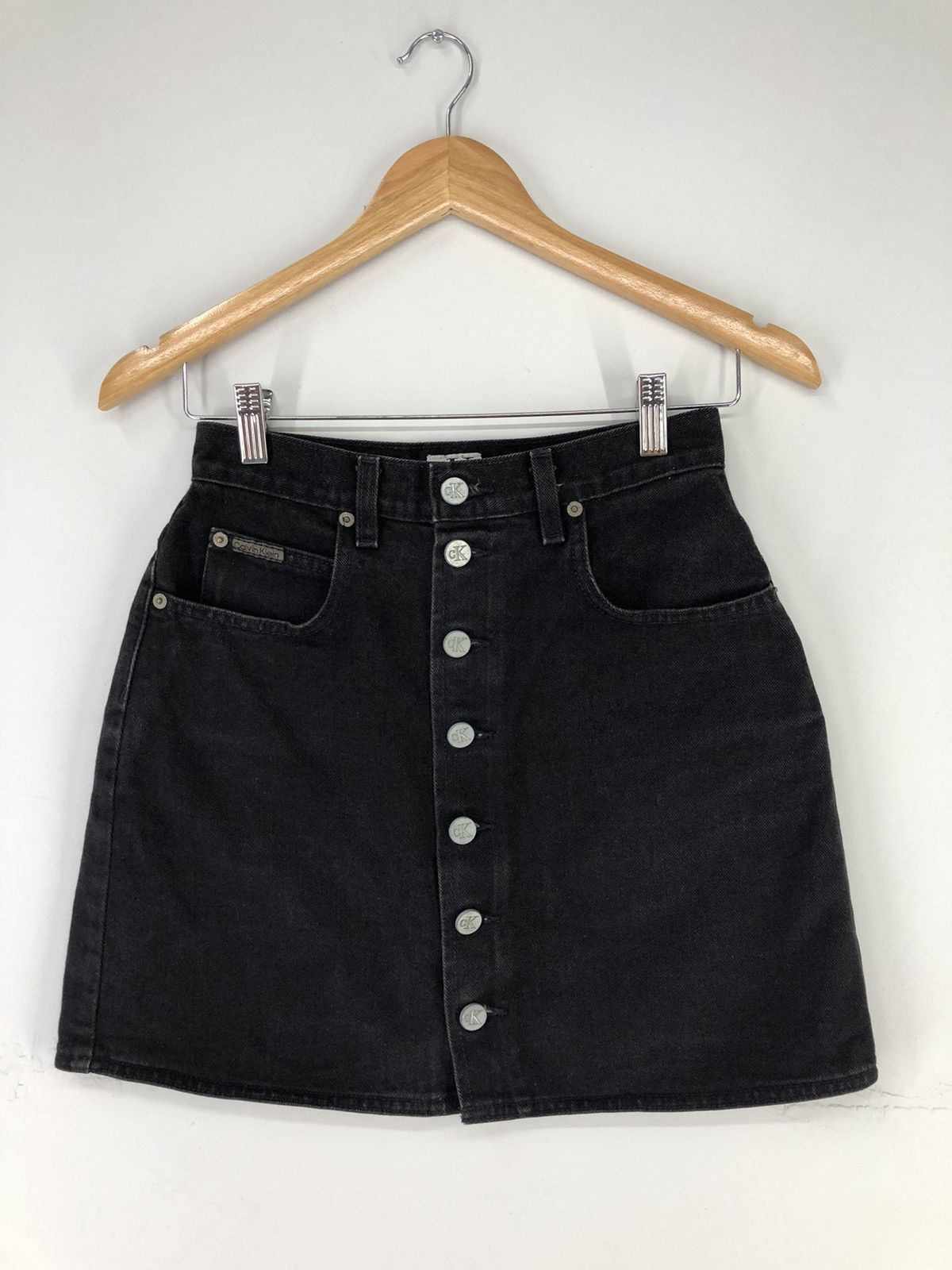 image of 90's Calvin Klein Button Front Jeans Mini Skirt in Black, Women's (Size 24)