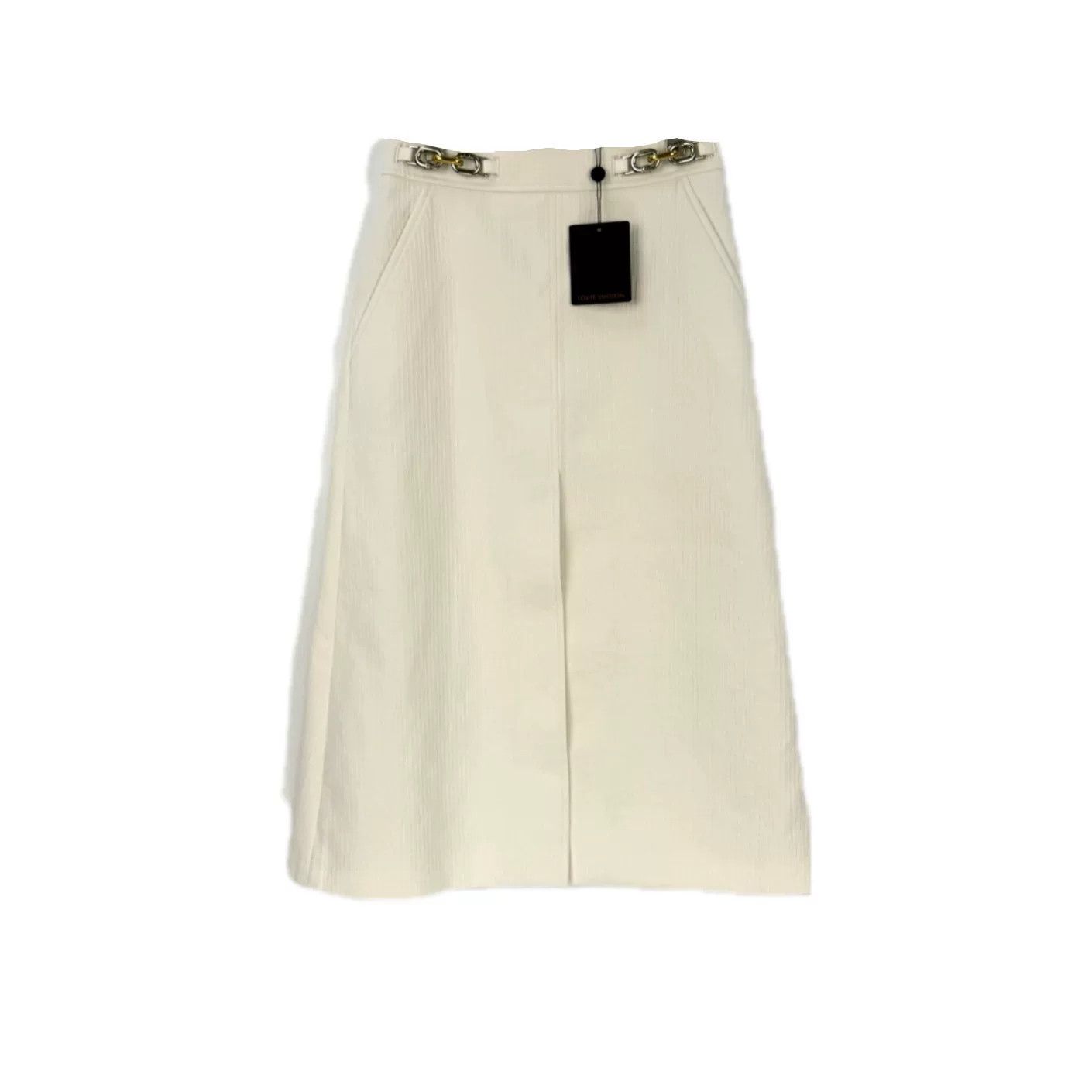 Louis Vuitton Louis Vuitton Cream Metal Logo Midi Skirt Size US 38 / EU 54 - 1 Thumbnail