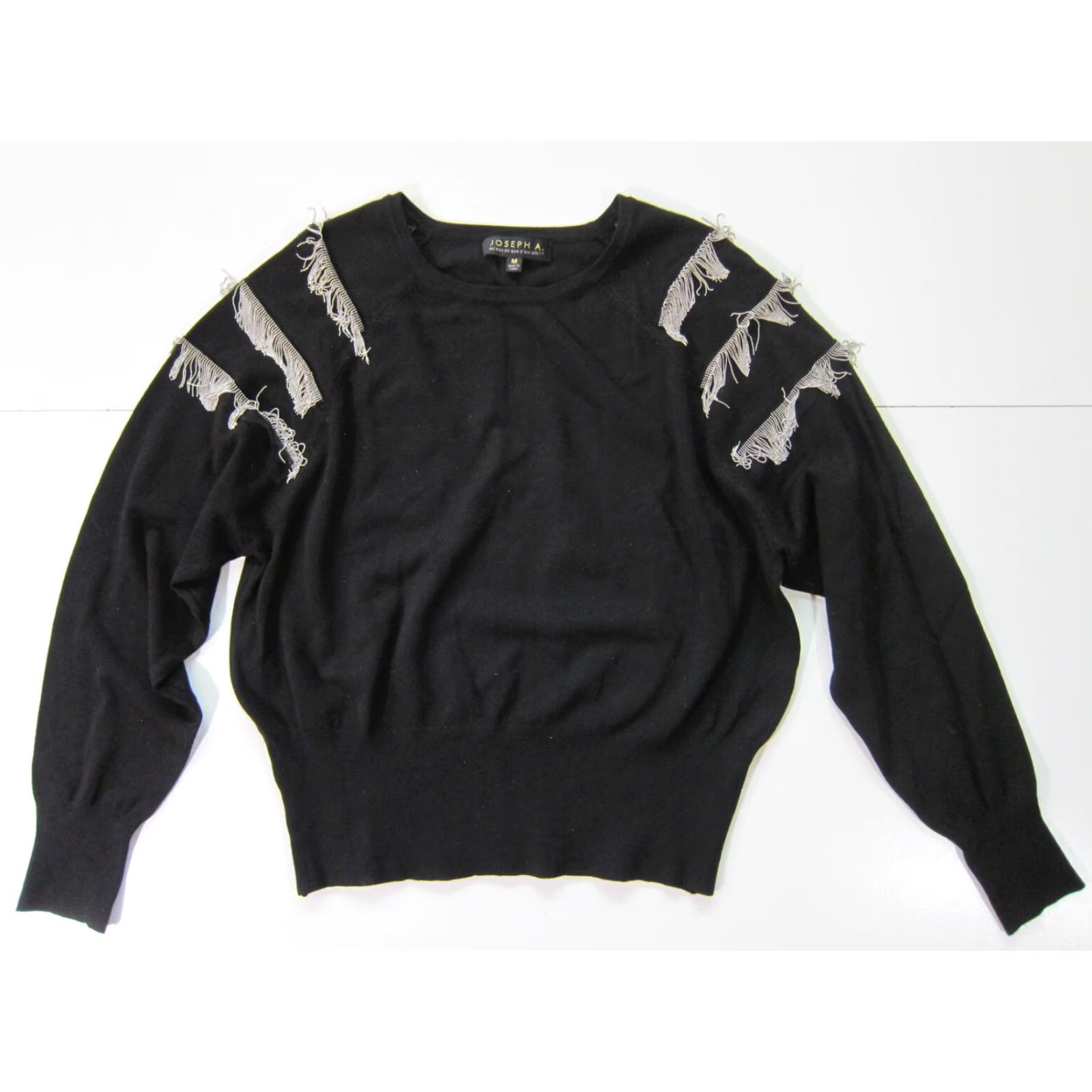 Vintage VINTAGE Joseph A. Black Tight Knit Silver Beaded Fringe Crew Neck Sweater Women Medium Size M / US 6-8 / IT 42-44 - 2 Thumbnail