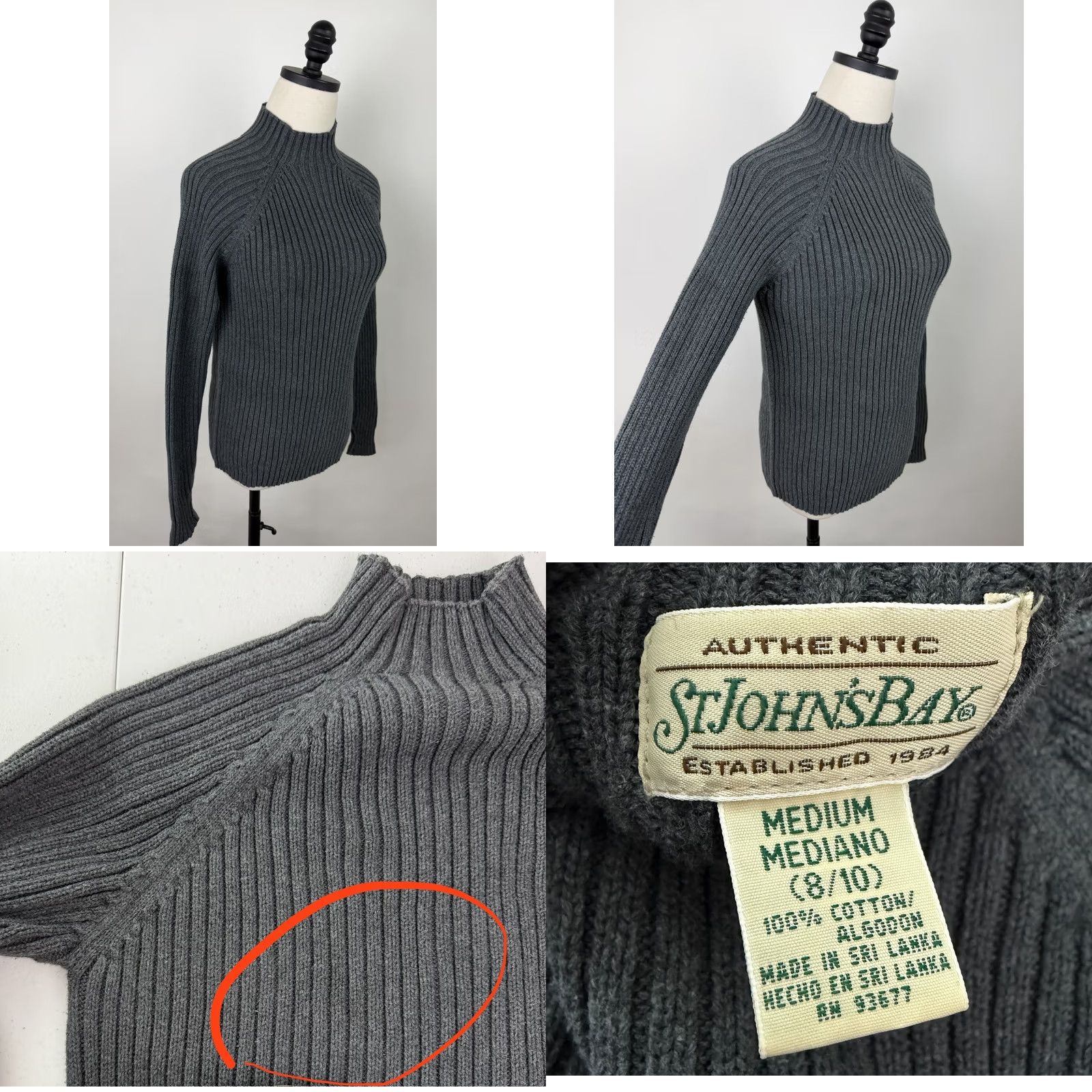 Vintage VINTAGE St. John's Bay Sweater Shirt Womens S Raglan Mock Neck Charcoal Gray Cotton Pullover 80s 90s Grunge Retro Womens Size S / US 4 / IT 40 - 8 Thumbnail