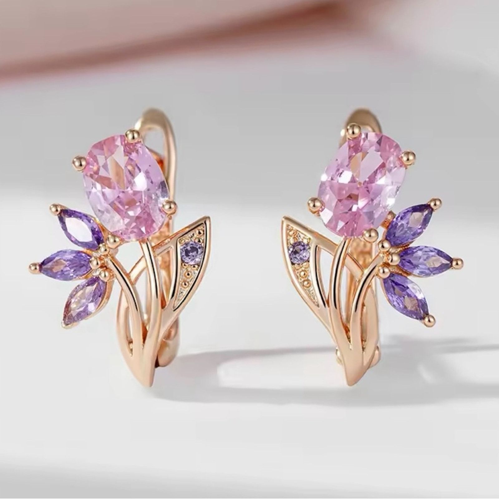 Other Purple Pink Zircon Flower Drop Earrings For Women Size ONE SIZE - 7 Thumbnail