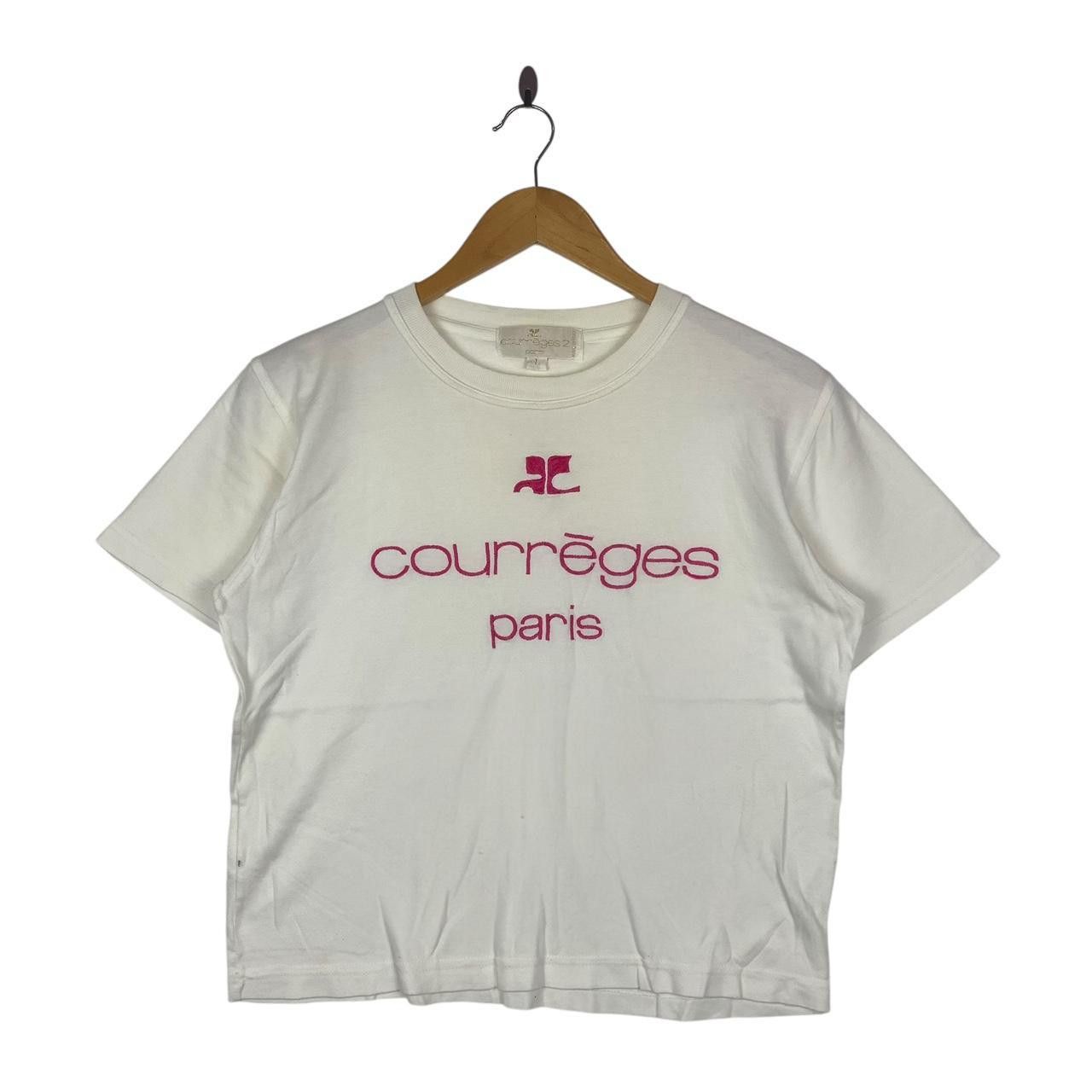 Vintage Vintage COURREGES PARIS Embroidered Logo Tee Shirt Size US L / EU 52-54 / 3 - 1 Thumbnail
