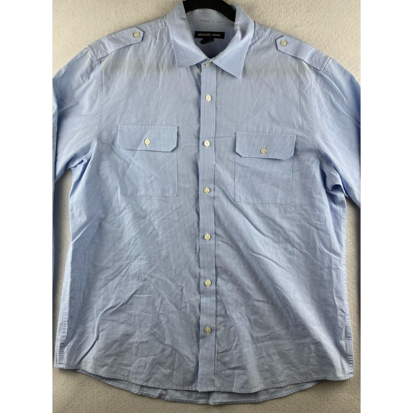 Michael Kors Michael Kors Shirt Mens XL Blue Button-Up Long Sleeve Pockets Checkered Cotton Size US XL / EU 56 / 4 - 2 Thumbnail