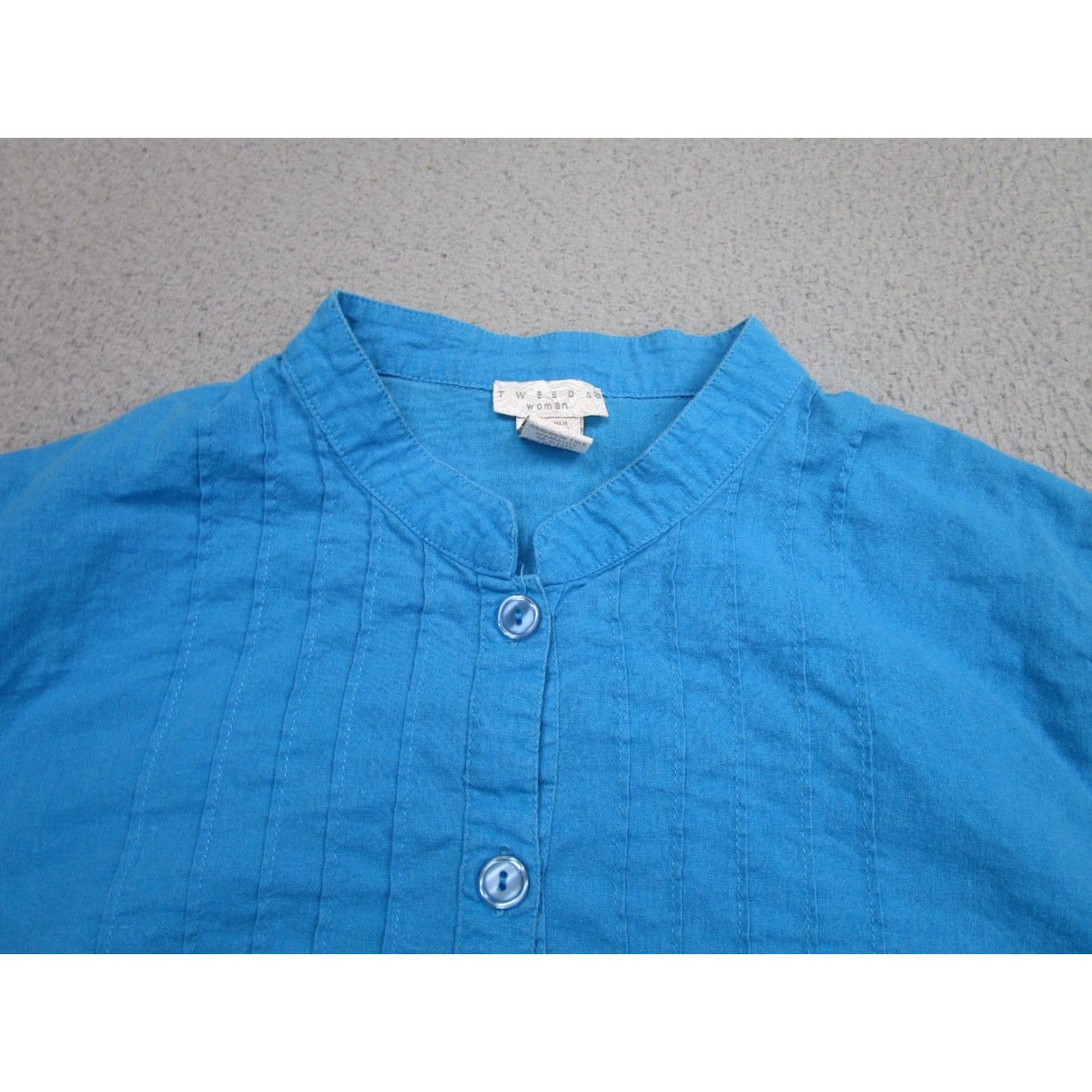 Vintage Tweeds Linen Lagenlook Top Womens 1X Button Blue Cottagecore boho peasant tunic Button-Up X1X Size XL / US 12-14 / IT 48-50 - 3 Thumbnail