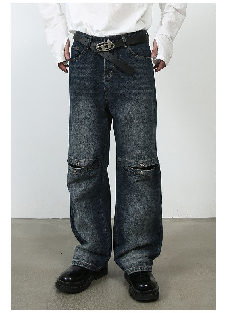 Japanese Brand × Jean Distressed washed open-leg straight-leg denim trousers Size US 32 / EU 48 - 2 Thumbnail