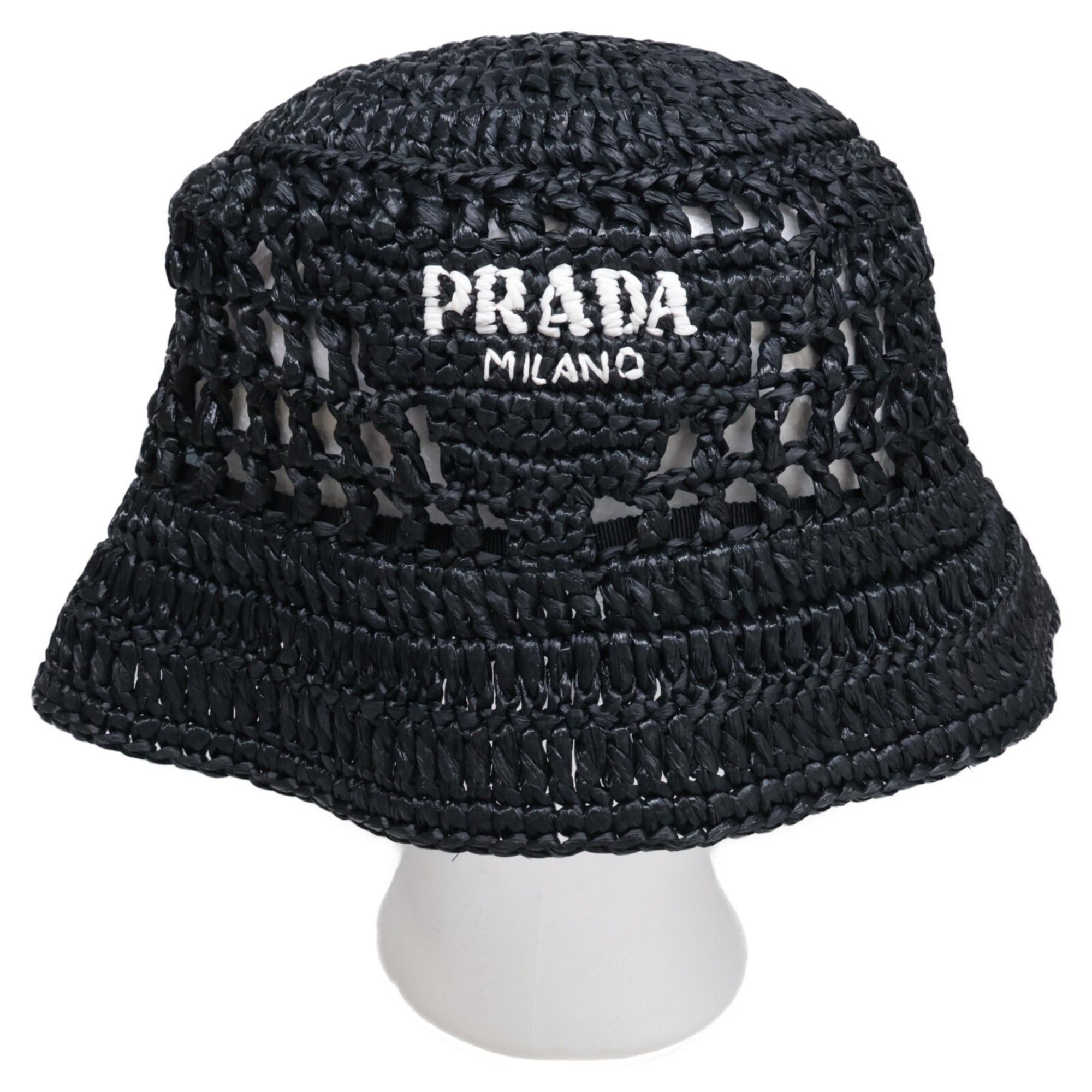 Prada PRADA 1HC137 2A2T Woven Fabric Bucket Hat, Size M, Black, Women's Size ONE SIZE - 1 Thumbnail