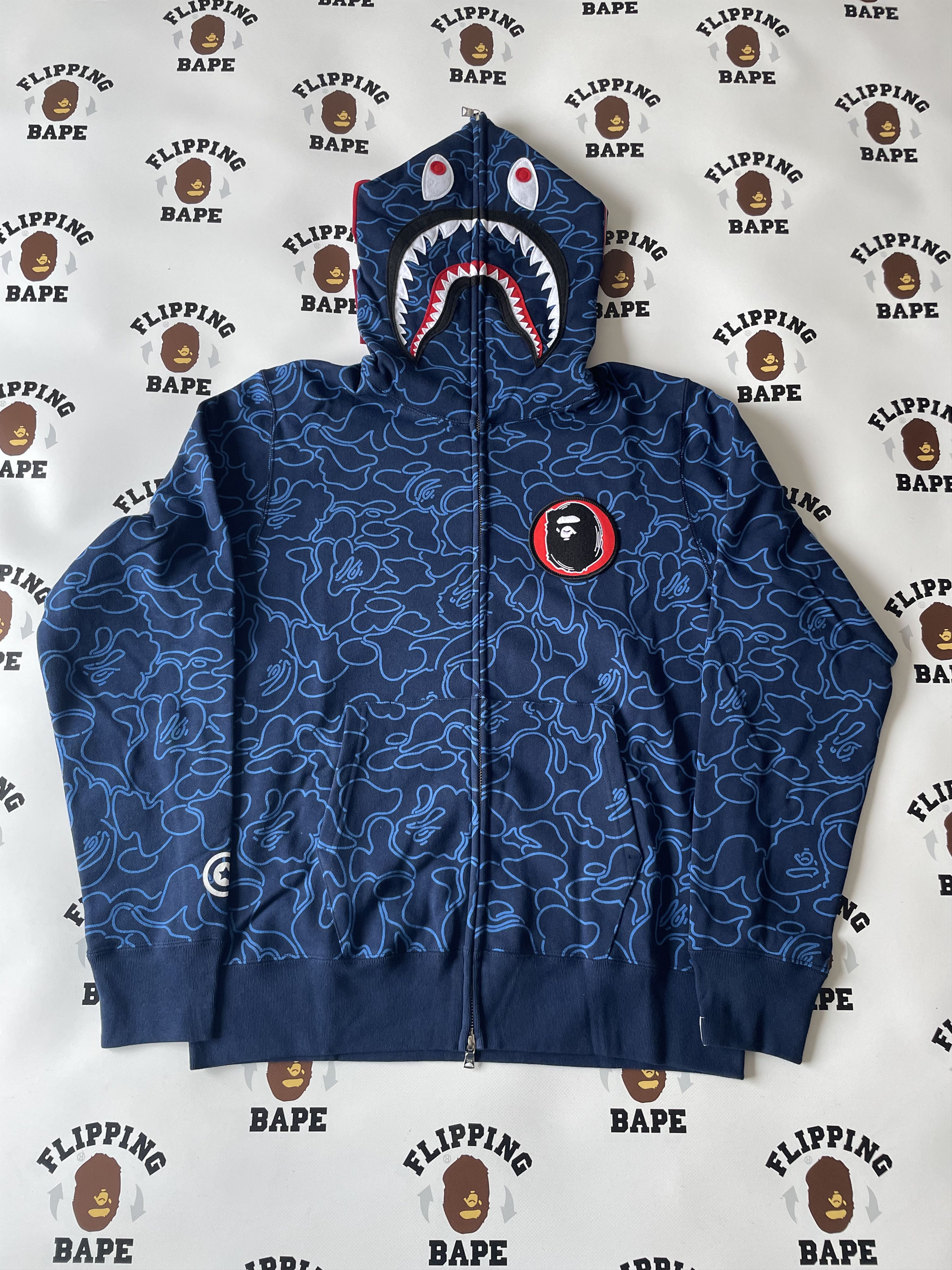 image of Bape 30Th Anniv. Line Camo Shark Full Zip Hoodie in Navy, Men's (Size XL)